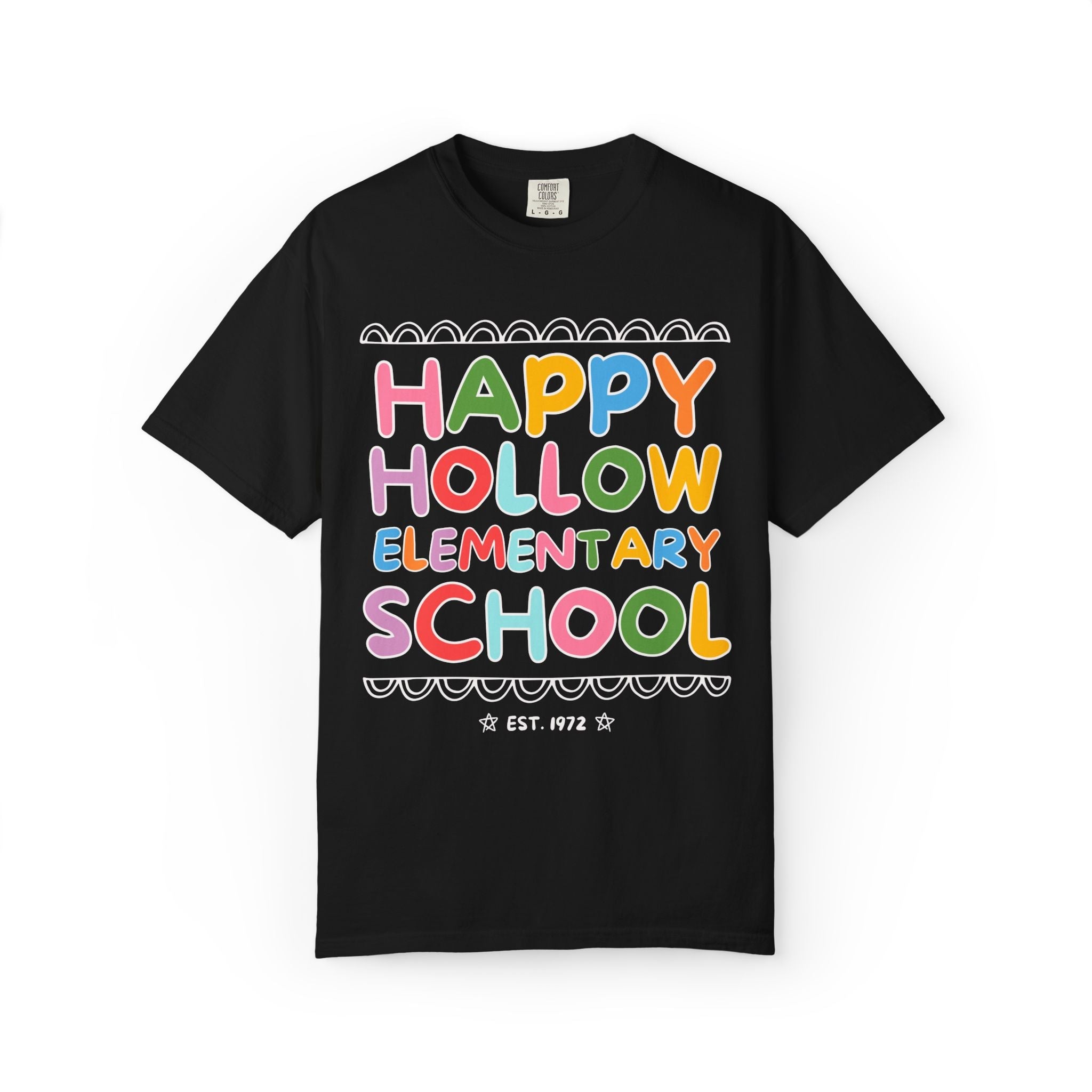 Happy Hollow Elementary Tee Shirt: Rainbow Letters - Opal and June
