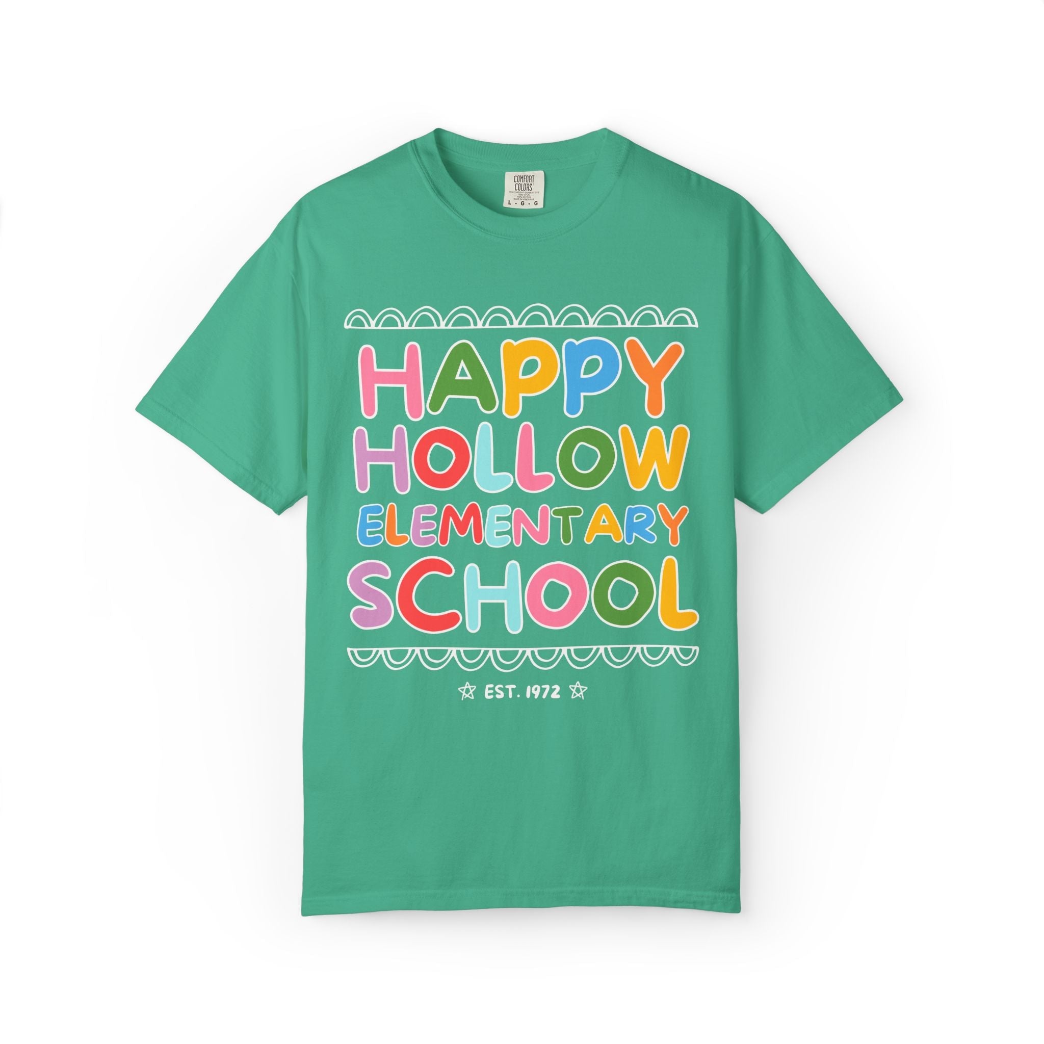 Happy Hollow Elementary Tee Shirt: Rainbow Letters - Opal and June