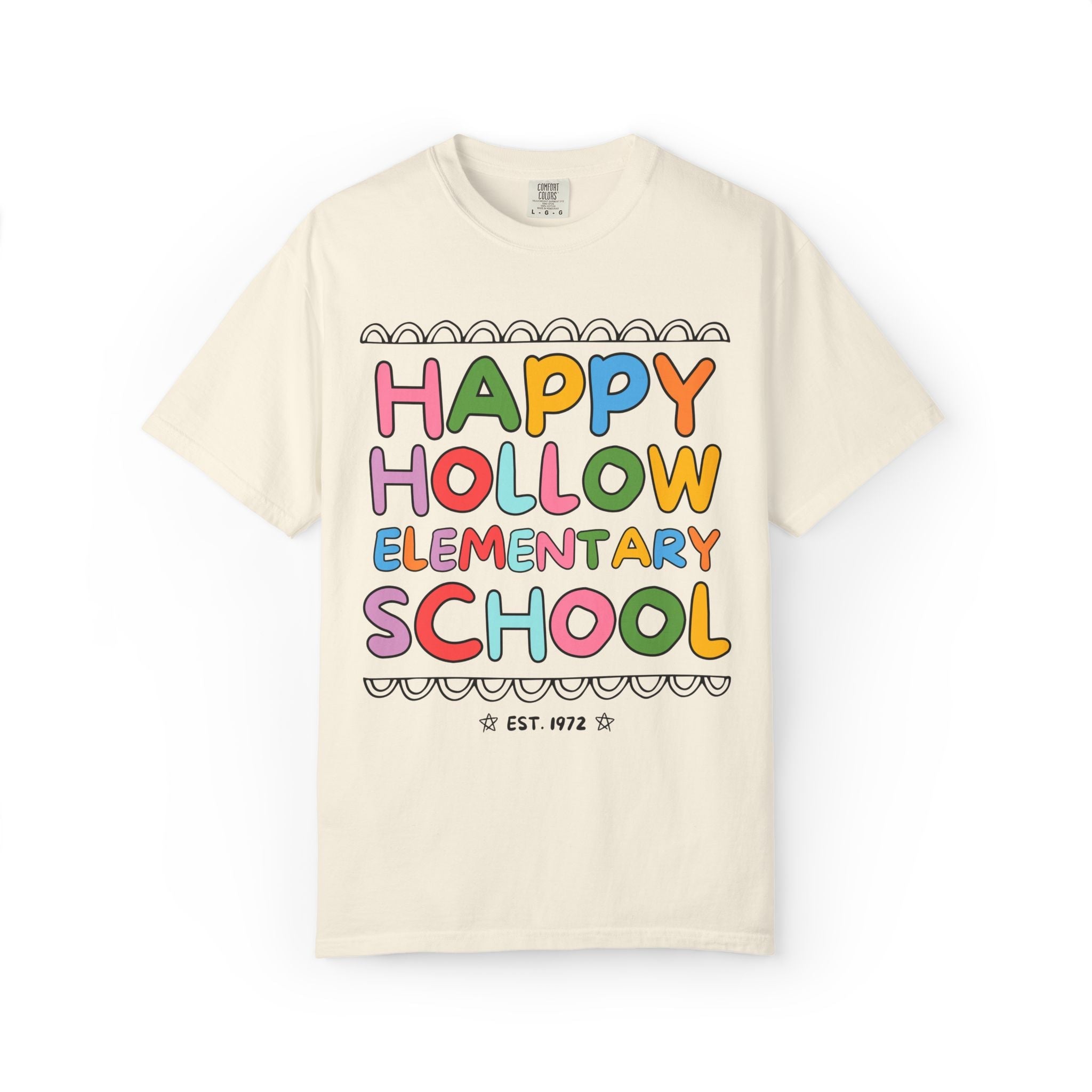 Happy Hollow Elementary Tee Shirt: Rainbow Letters - Opal and June