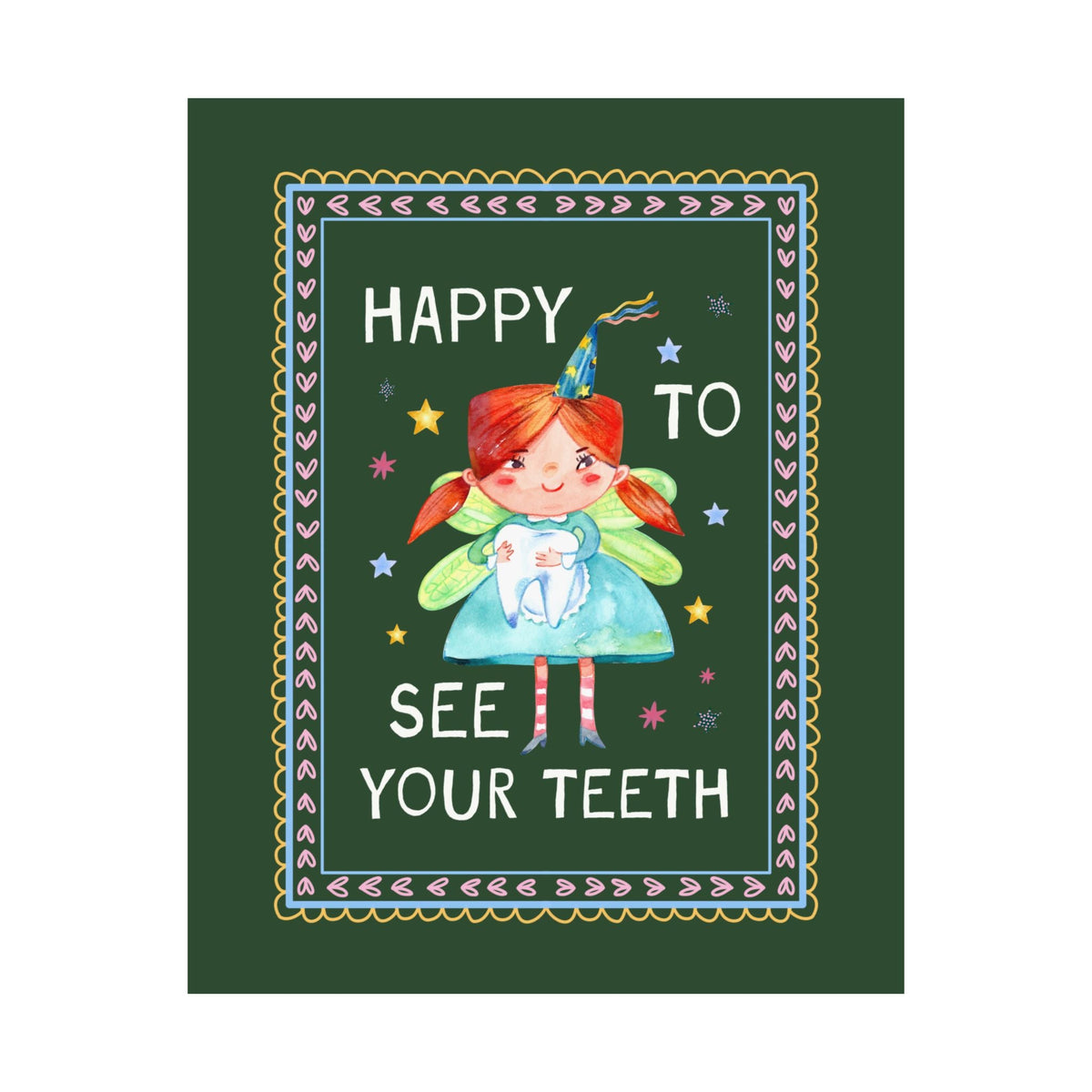 Happy to See Your Teeth: Funny Dentist or Dental Assistant Tote Bag with Tooth Fairy Holding a Tooth, Silly New Dentist Tote with Stars - Opal and June