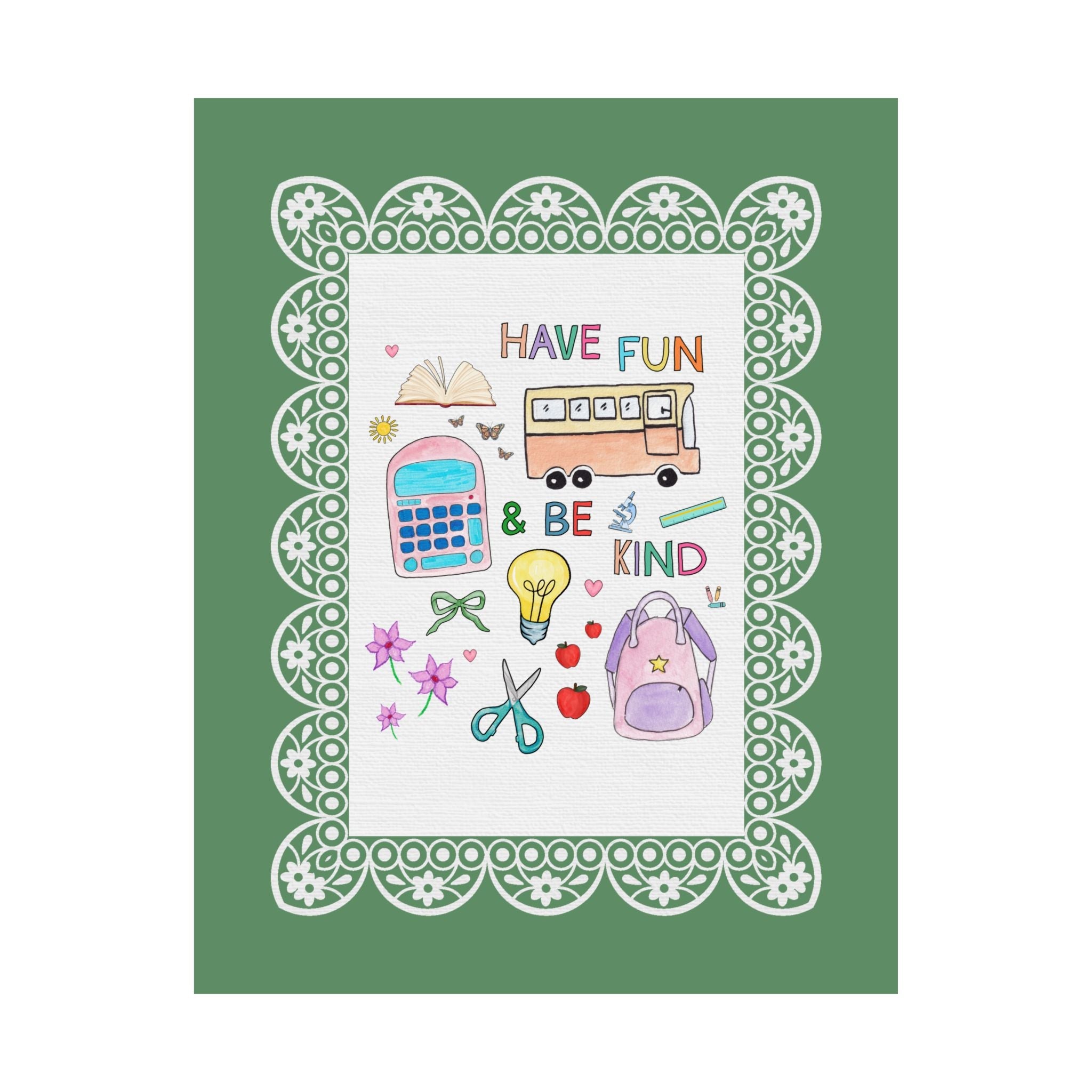 Have Fun and Be Kind Classroom Poster Print for Elementary School Teacher or School Office Attendance Area, Cute Colorful Maximalist Poster for Teacher - Opal and June
