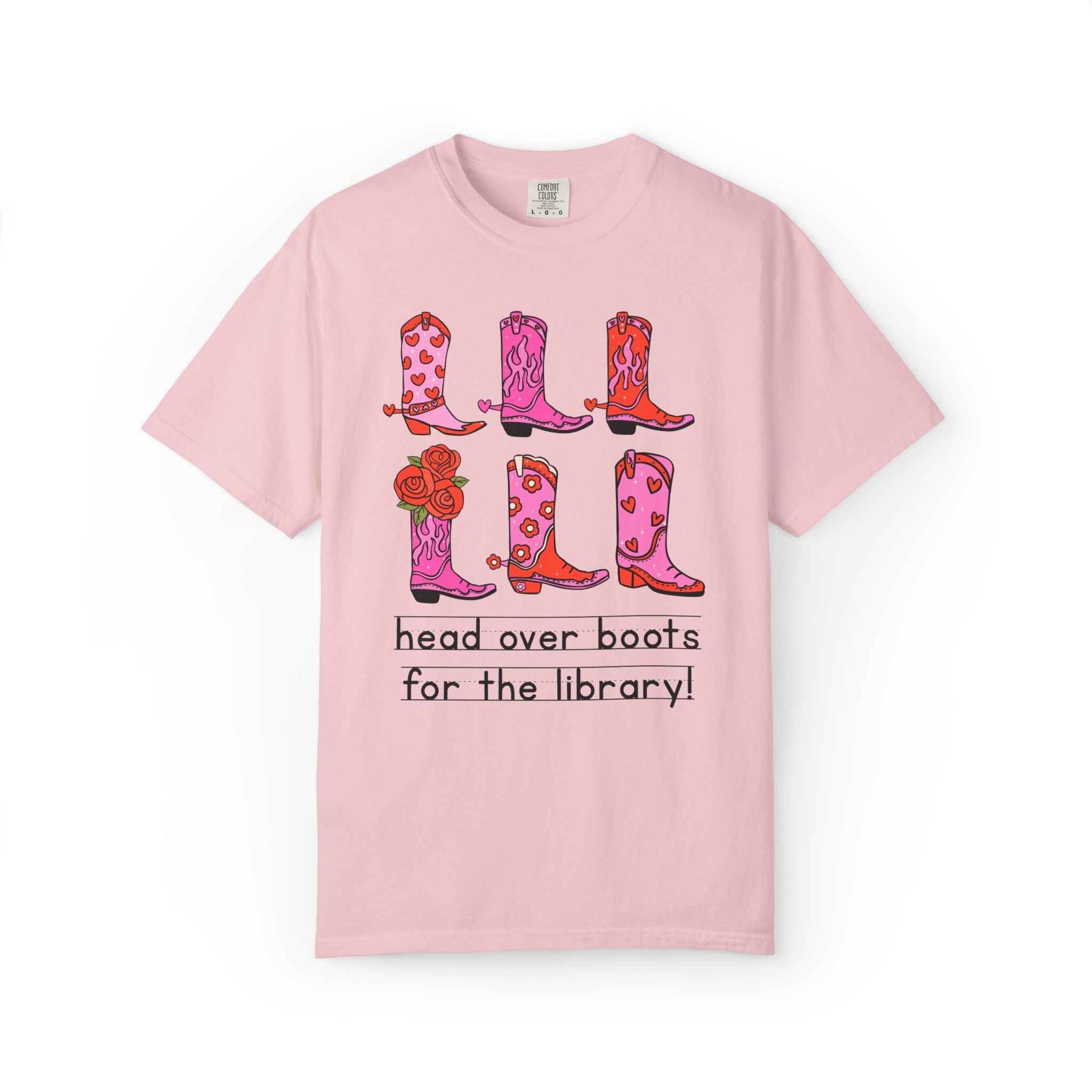 Head Over Boots for The Library: Valentine's Day Matching Teacher T-Shirt with Western Aesthetic, Colorful and Nostalgic Teacher Tees - Opal and June