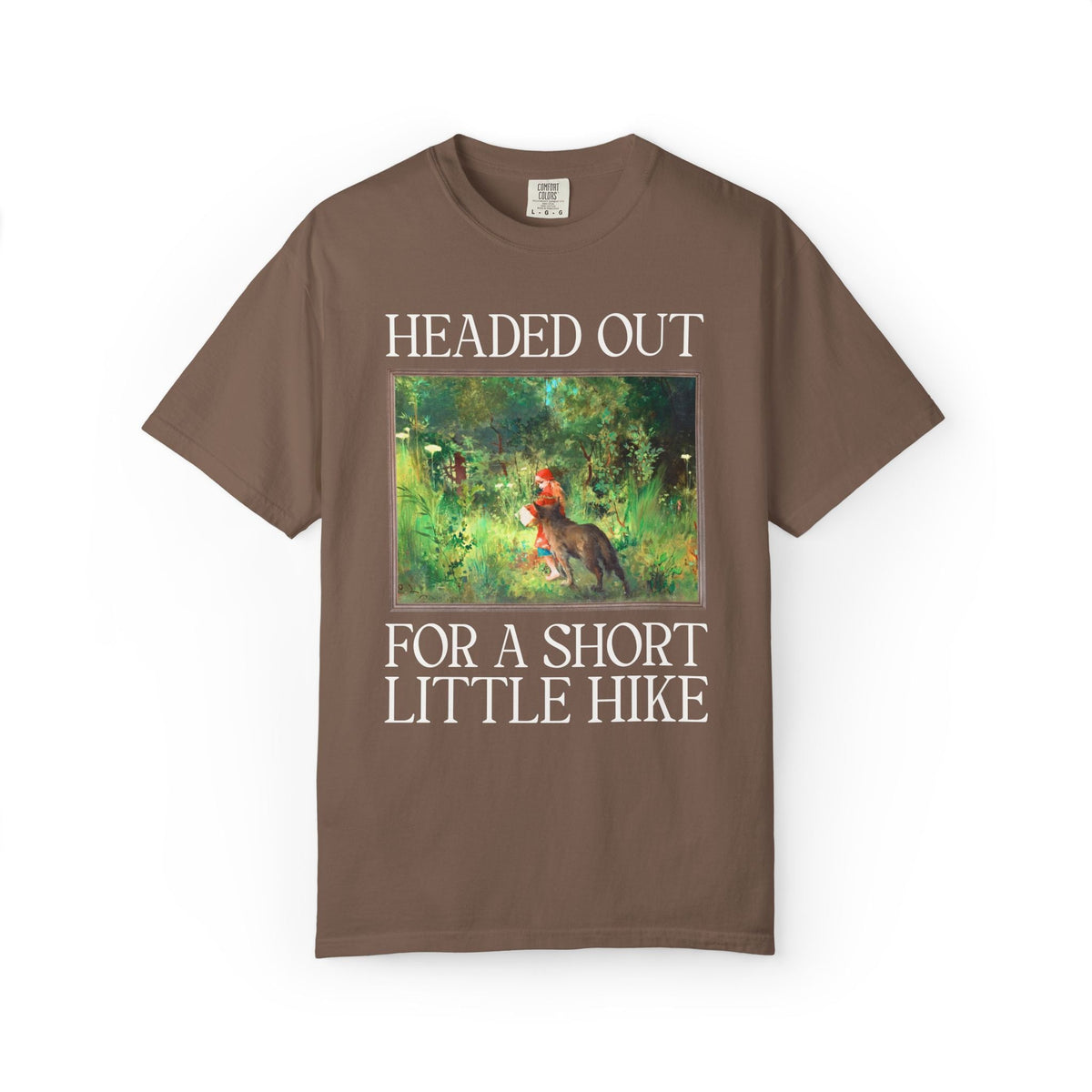 Headed Out for a Short Little Hike Book Lover T-Shirt: Carl Larsson Little Red Riding Hood Famous Painting, Fairy Tale Folkore Hiking Tee - Opal and June