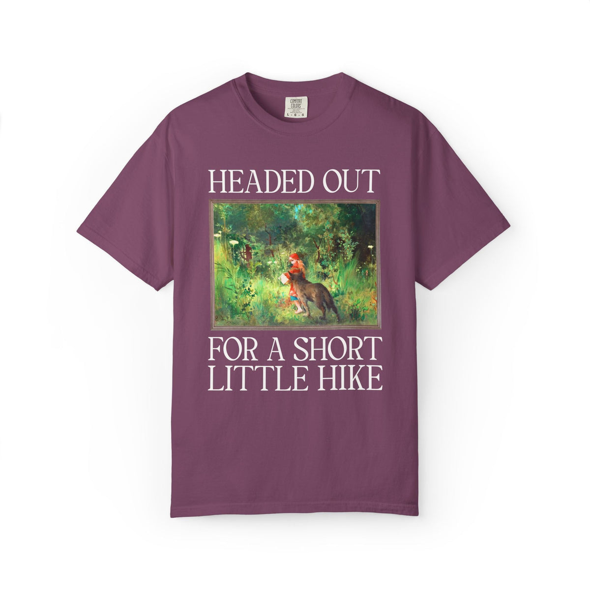 Headed Out for a Short Little Hike Book Lover T-Shirt: Carl Larsson Little Red Riding Hood Famous Painting, Fairy Tale Folkore Hiking Tee - Opal and June