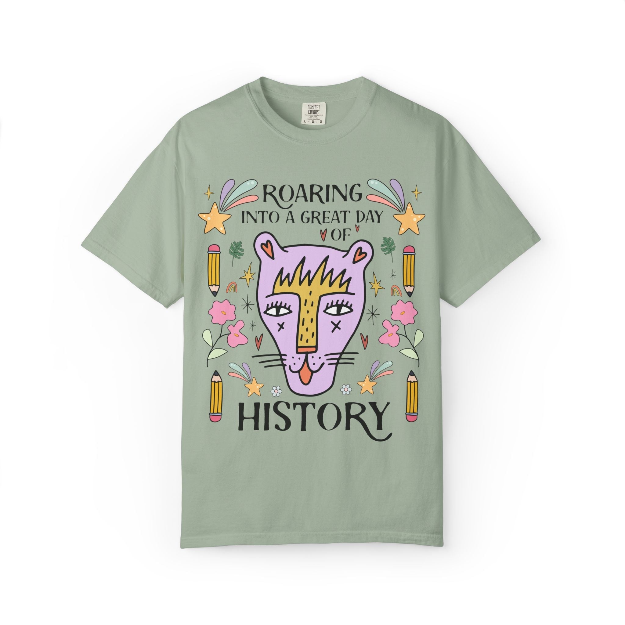 High School History Tee Shirt: Roaring Into a Great Day of Reading | Cute Eclectic Matching Teacher History Department Tee for Animal Lover - Opal and June