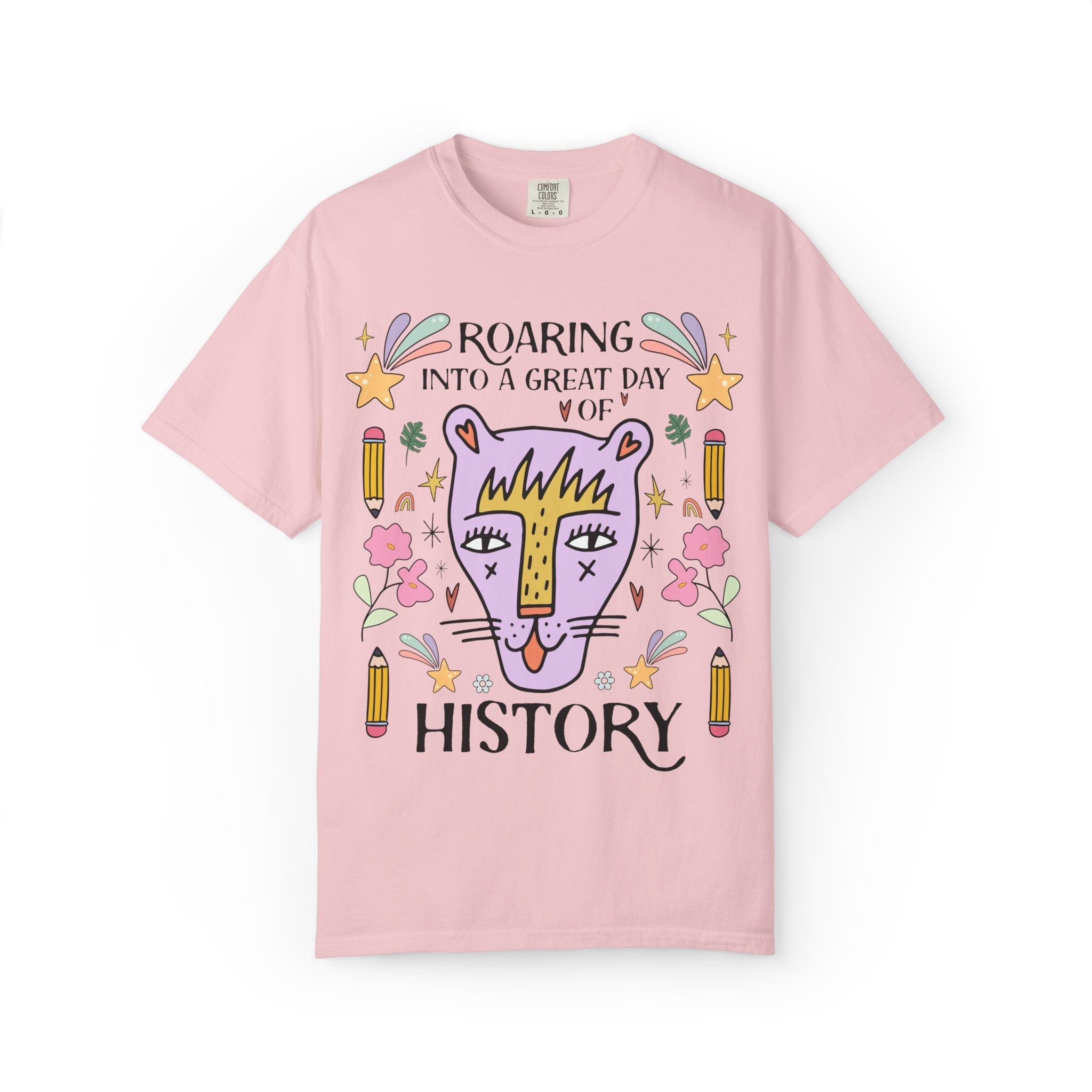 High School History Tee Shirt: Roaring Into a Great Day of Reading | Cute Eclectic Matching Teacher History Department Tee for Animal Lover - Opal and June