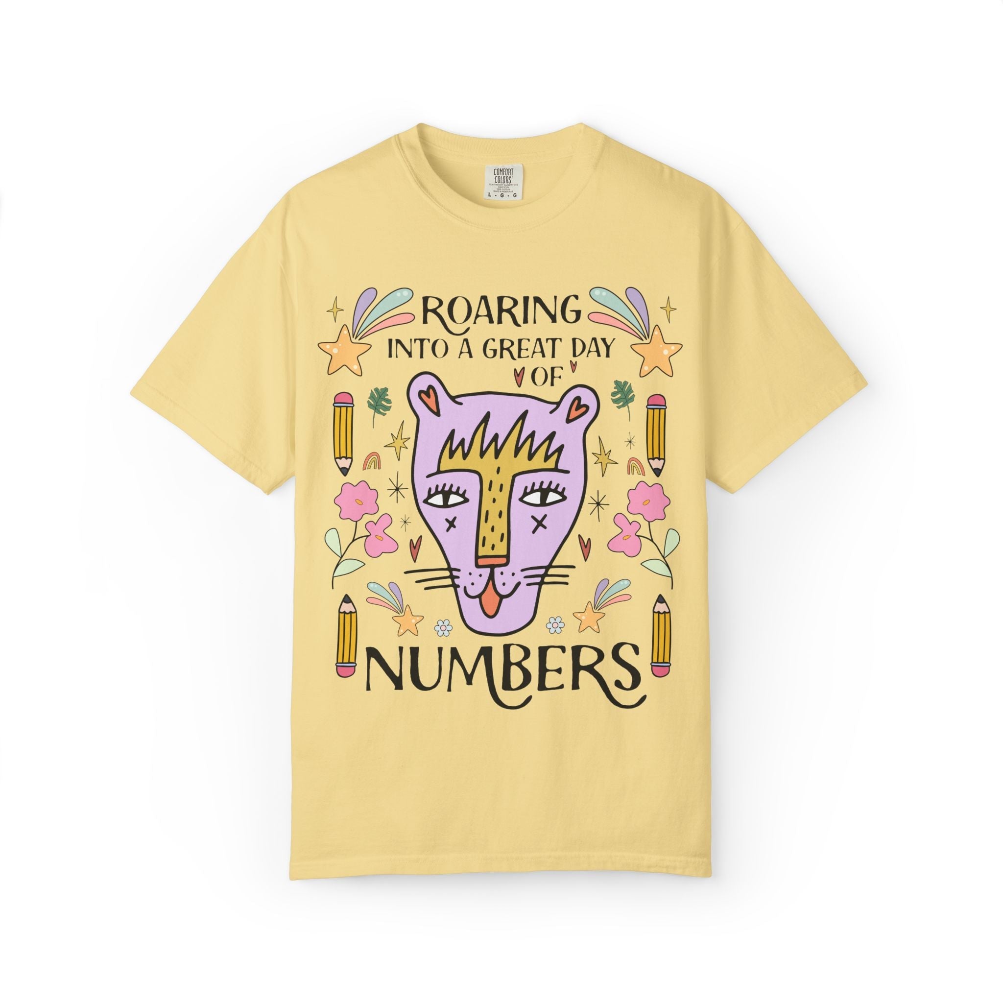 High School Math Tee Shirt: Roaring Into a Great Day of Reading | Cute Eclectic Matching Teacher Math Department T-Shirt for Animal Lover - Opal and June