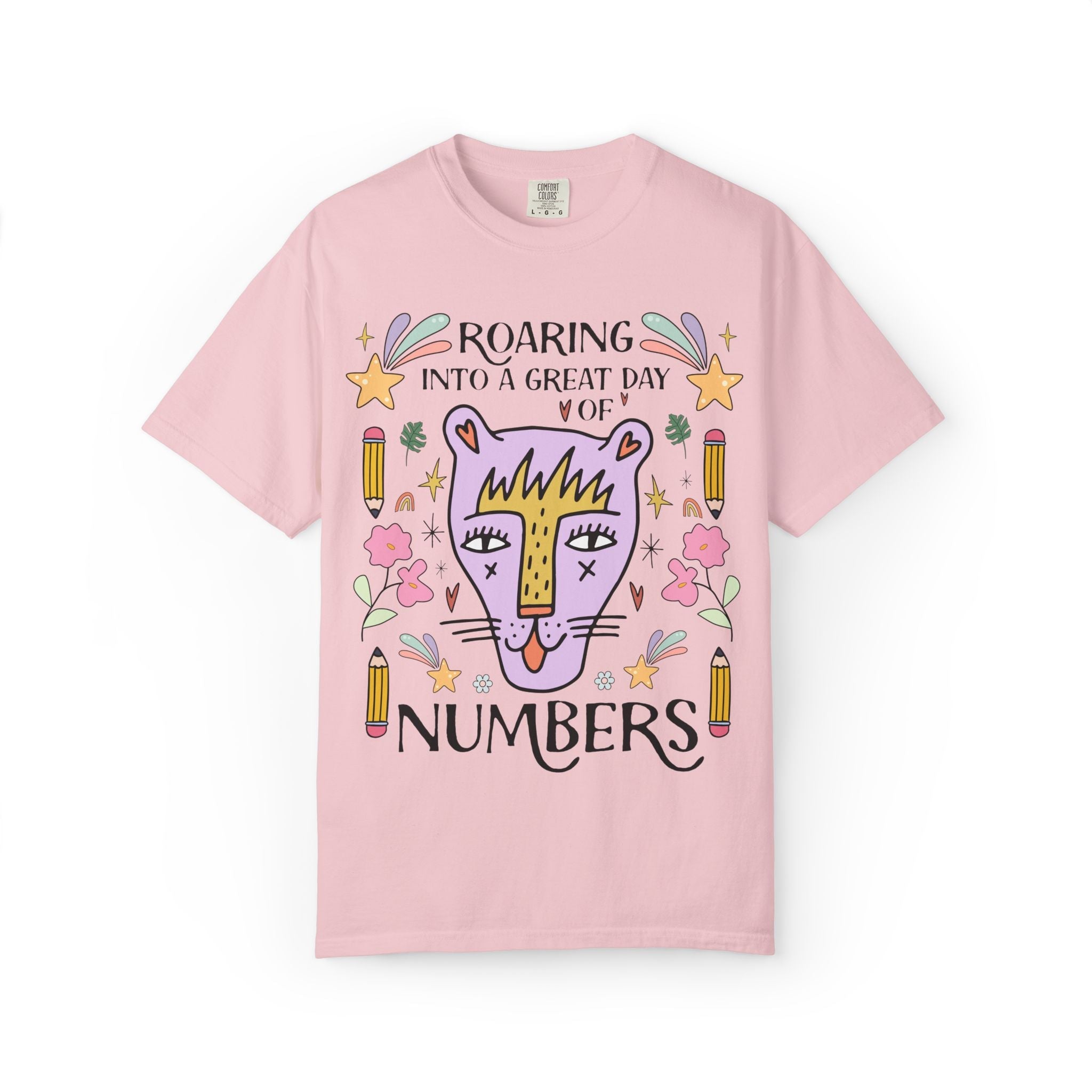 High School Math Tee Shirt: Roaring Into a Great Day of Reading | Cute Eclectic Matching Teacher Math Department T-Shirt for Animal Lover - Opal and June