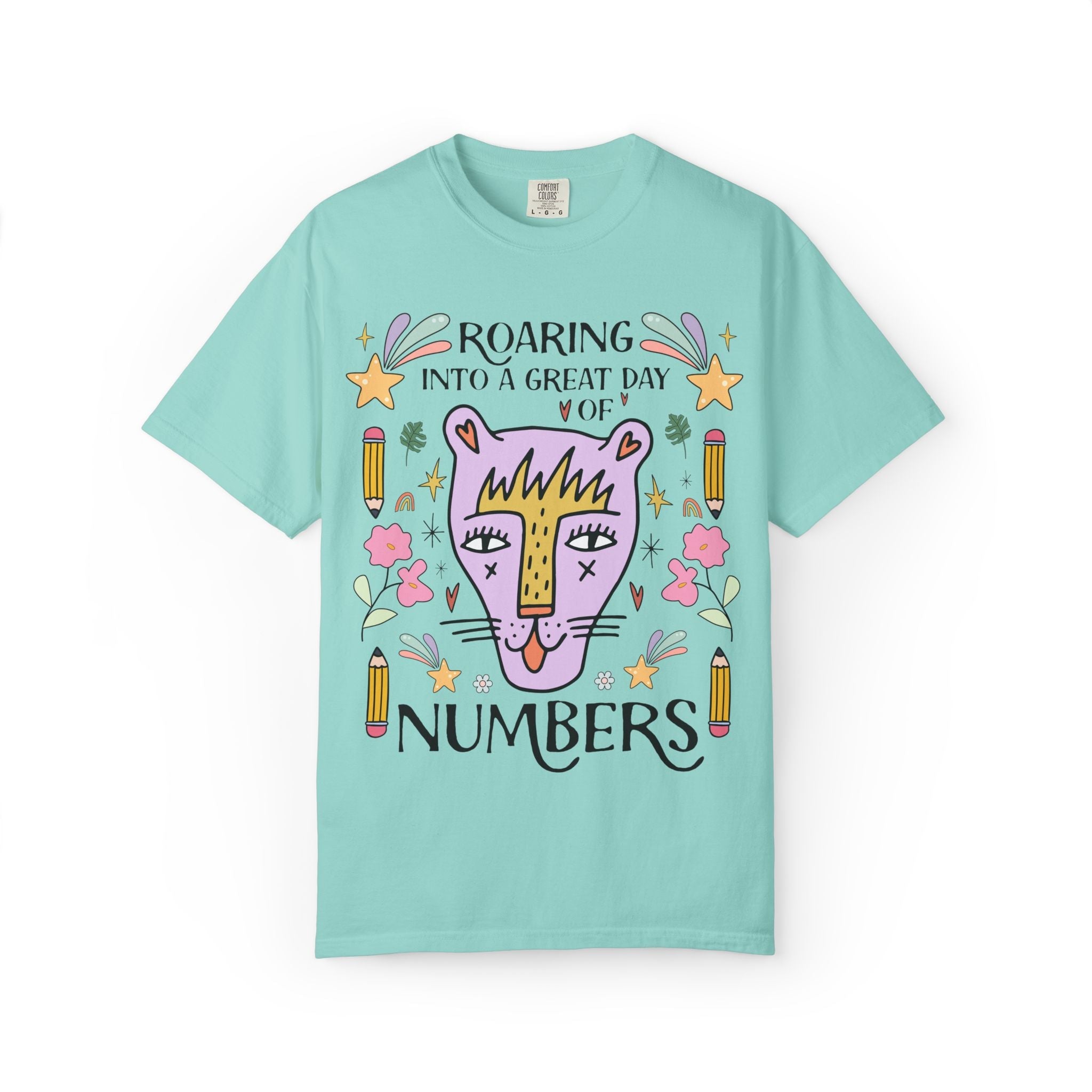 High School Math Tee Shirt: Roaring Into a Great Day of Reading | Cute Eclectic Matching Teacher Math Department T-Shirt for Animal Lover - Opal and June