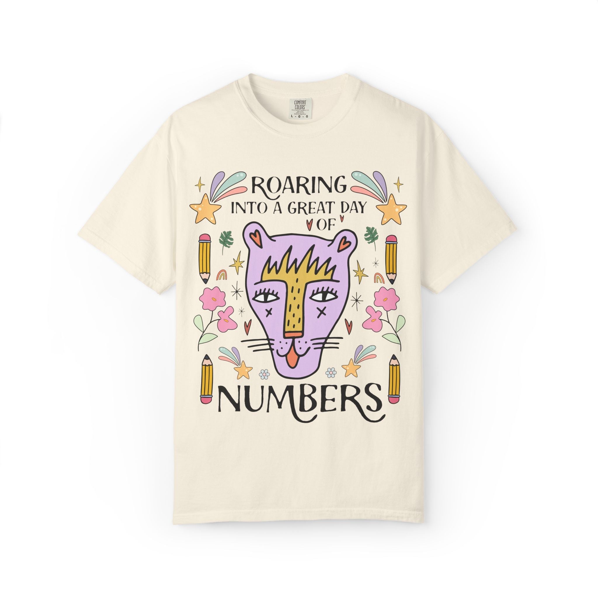 High School Math Tee Shirt: Roaring Into a Great Day of Reading | Cute Eclectic Matching Teacher Math Department T-Shirt for Animal Lover - Opal and June
