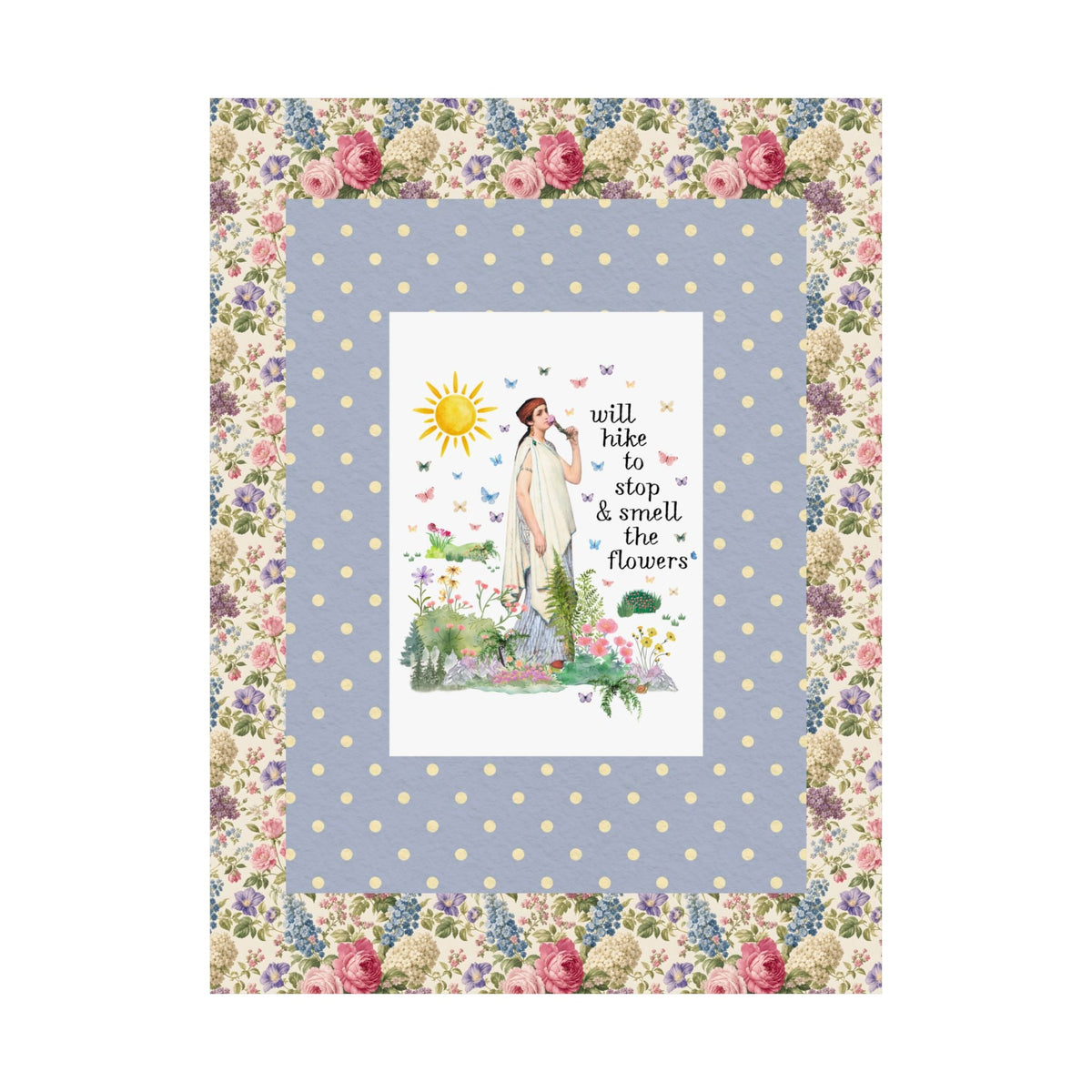 Hiking Art History Tee Shirt: Will Hike to Stop and Smell the Flowers, Funny Goblincore Hikinng Lover Poster Print for Nature Lover or Gardener - Opal and June