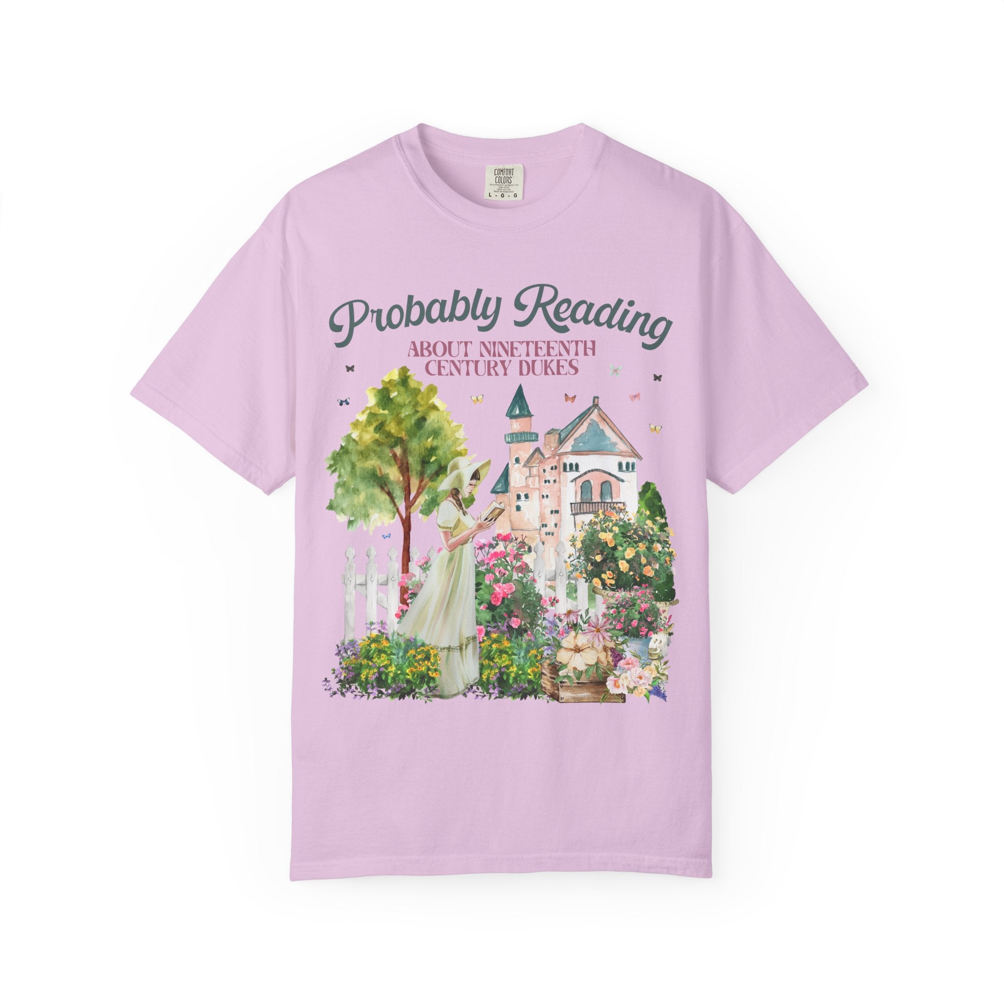 Historical Romance Tee Shirt for Romance Reader: Probably Reading About Dukes, 19th Century Regency Romance Book Lover Gift, Comfort Colors - Opal and June