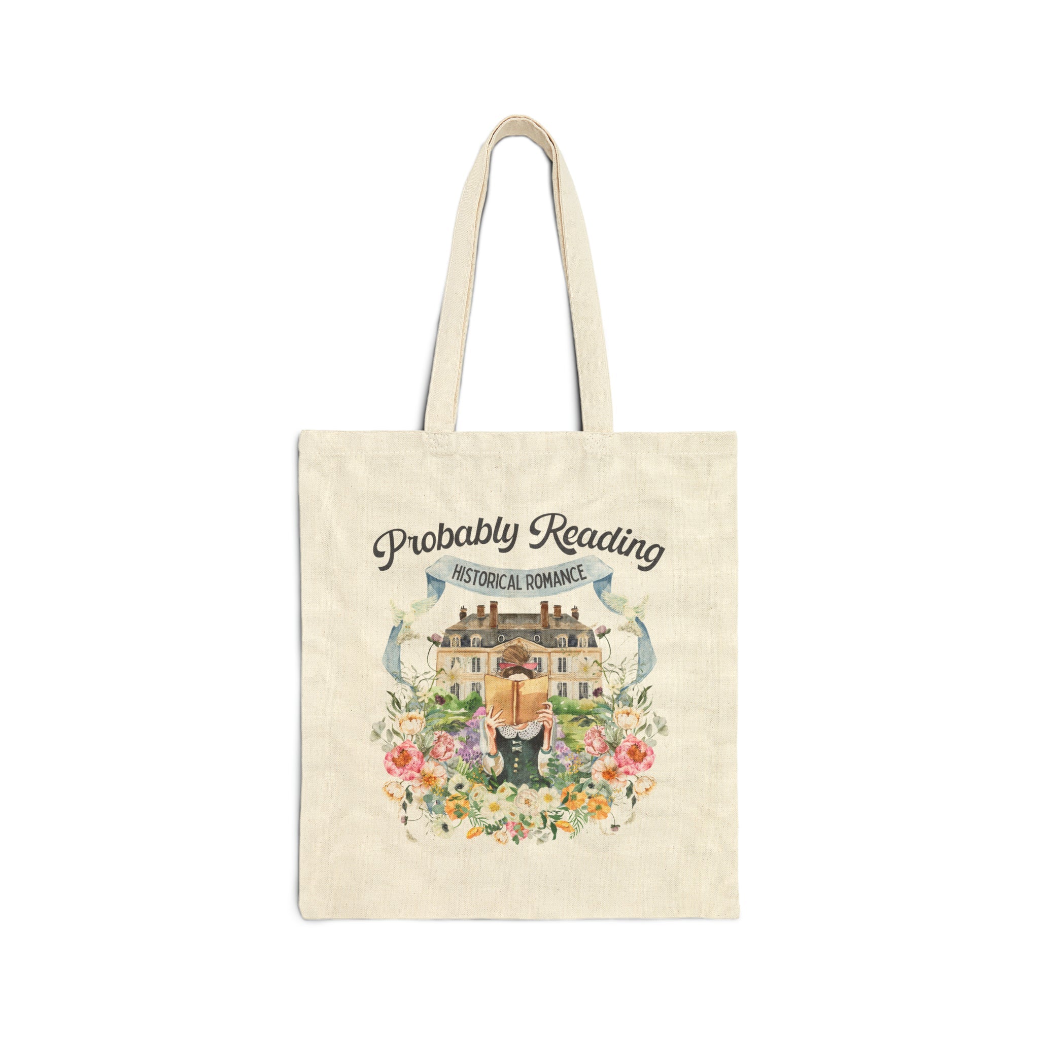 Historical Romance Tote Bag: Bookish Tote with Cottagecore Flowers and Doves - Opal and June