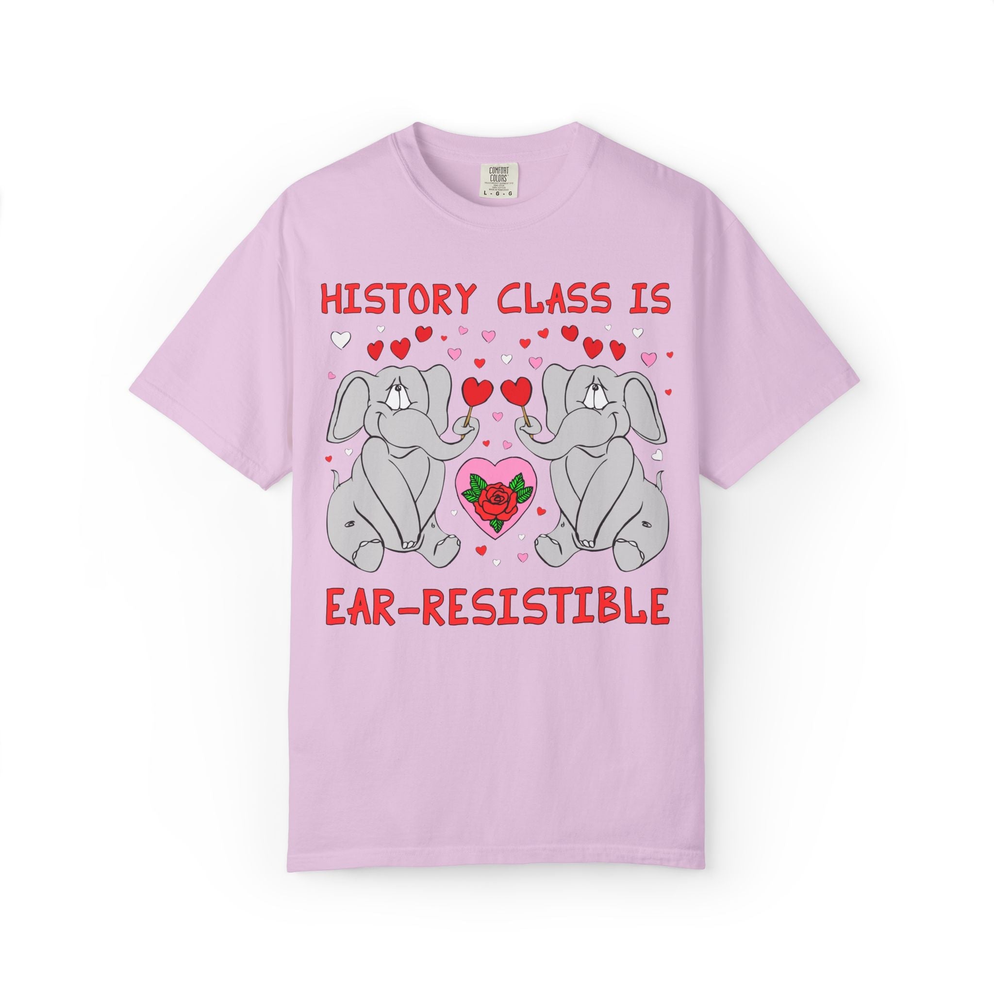 History Class is Ear-Resistible! Valentine's Day Teacher Tee: Funny Animal Lover T-Shirt with Elephant and Hearts, Cute Matching Teacher Tee - Opal and June