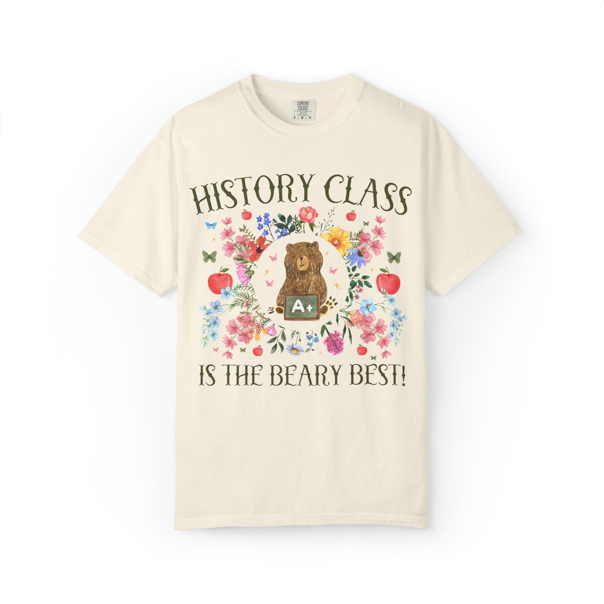 History Class is The Beary Best Matching Teacher T-Shirt with Flowers and Cute Cottagecore Bear, Back to School Goblincore Tee - Opal and June
