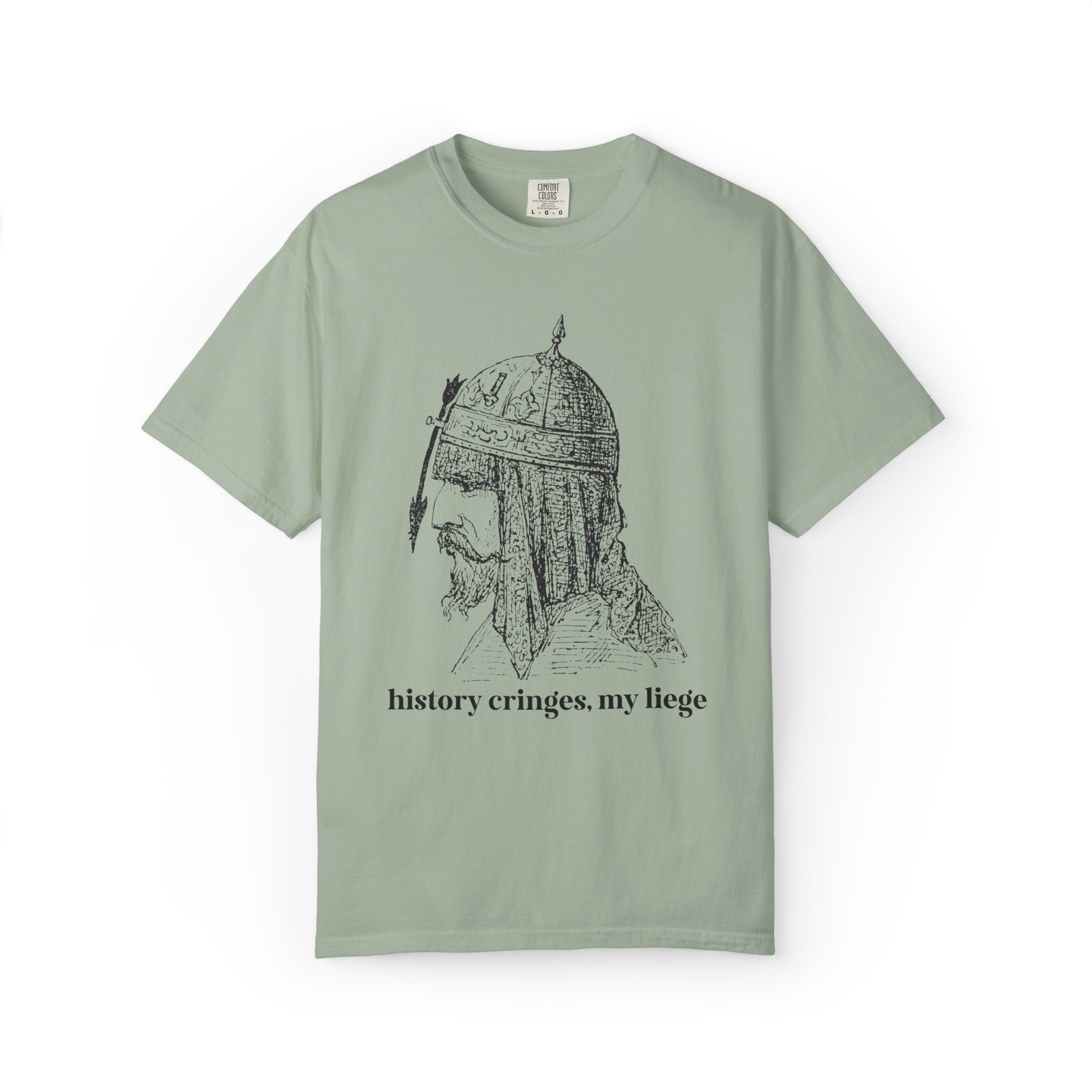 History Cringes My Liege: Funny Sarcastic History Teacher, History Buff T-Shirt with Medieval Knight in Armor, Silly Kitschy Tee for Leftist - Opal and June