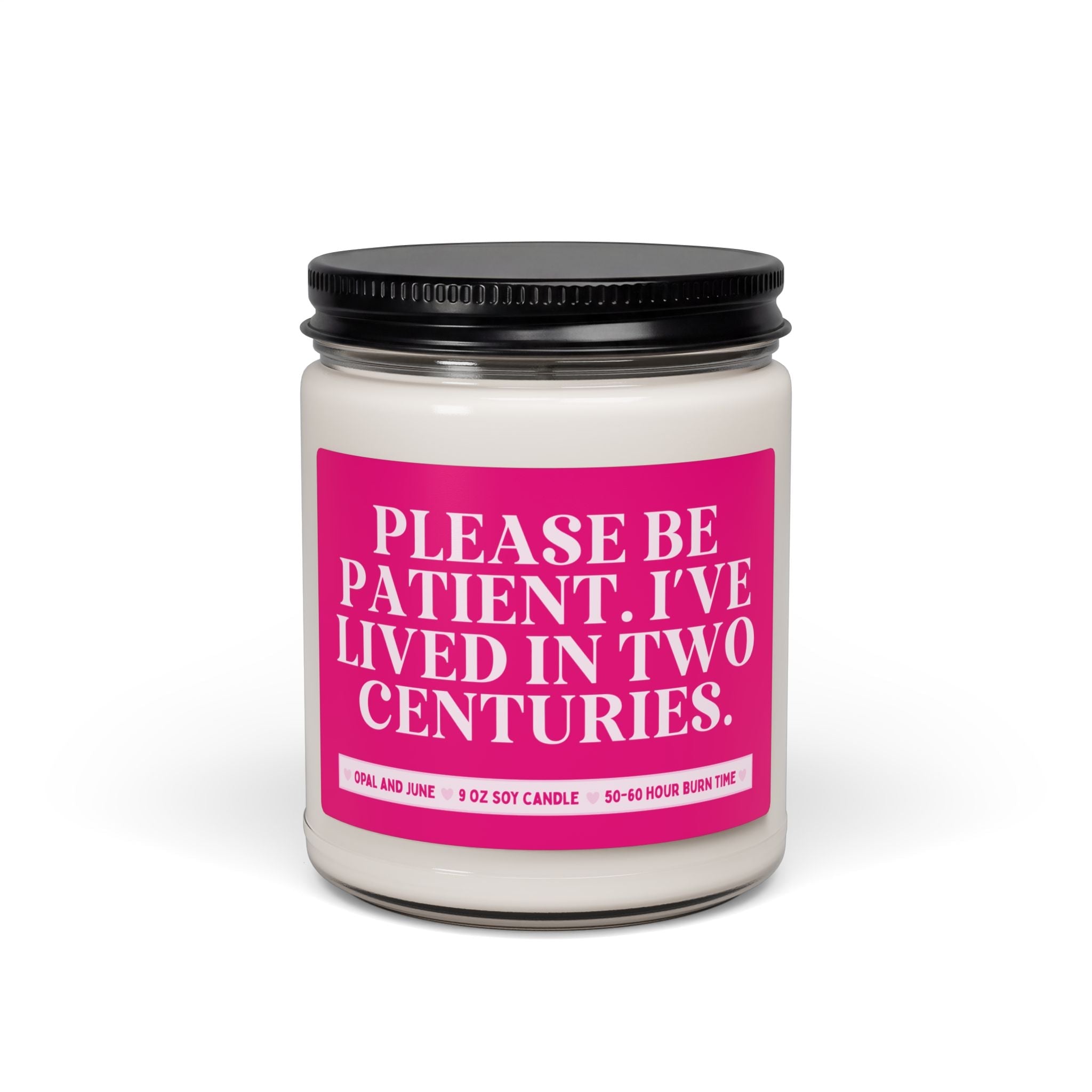 History Lover 40th or 50th Birthday Gift: Please Be Patient I've Lived in Two Centuries, Funny History Buff Candle for Mom or Sister - Opal and June