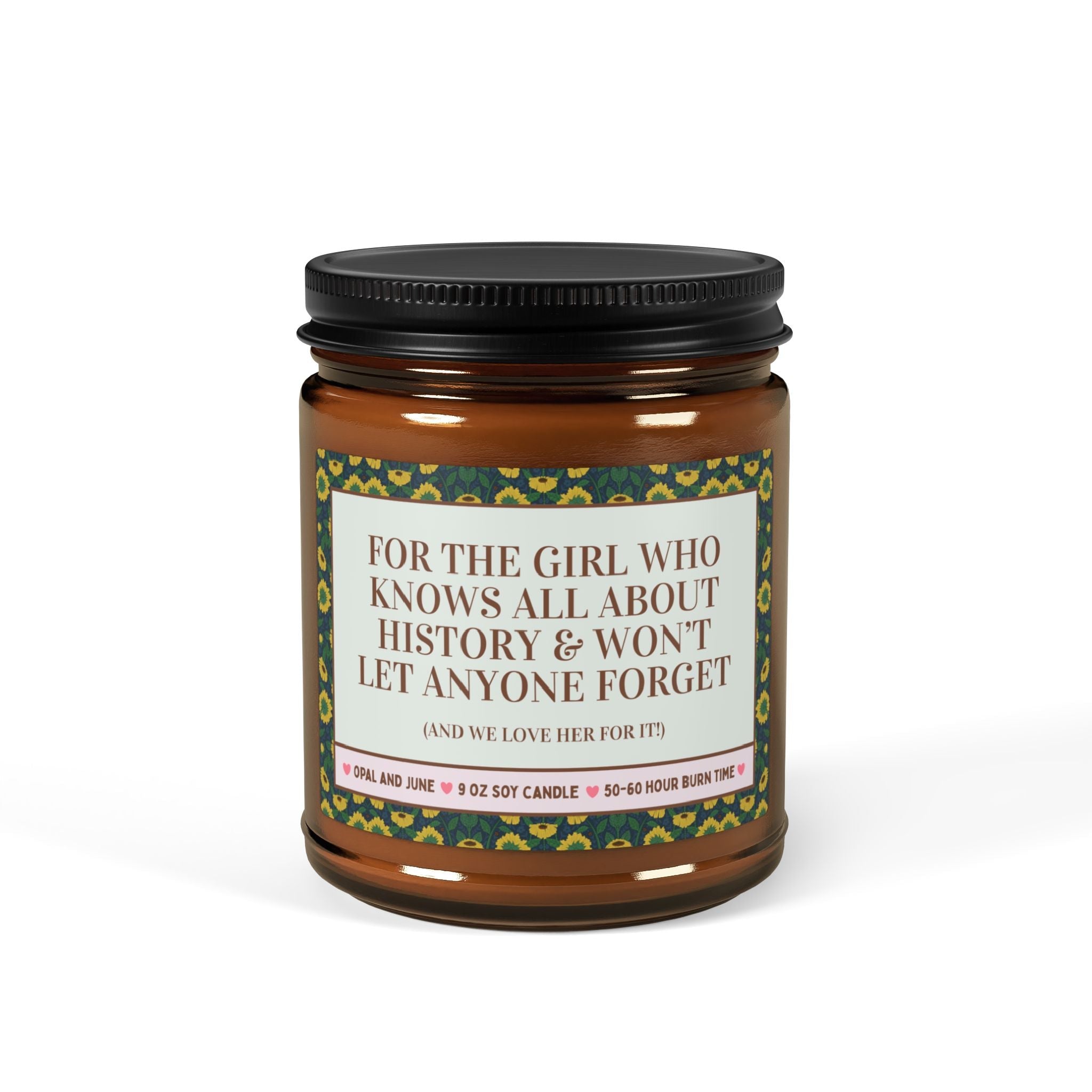 History Lover Present for Sister or Friend Who Loves American History, Colorful Social Studies Teacher Gift: 9 oz Sy Candle - Opal and June