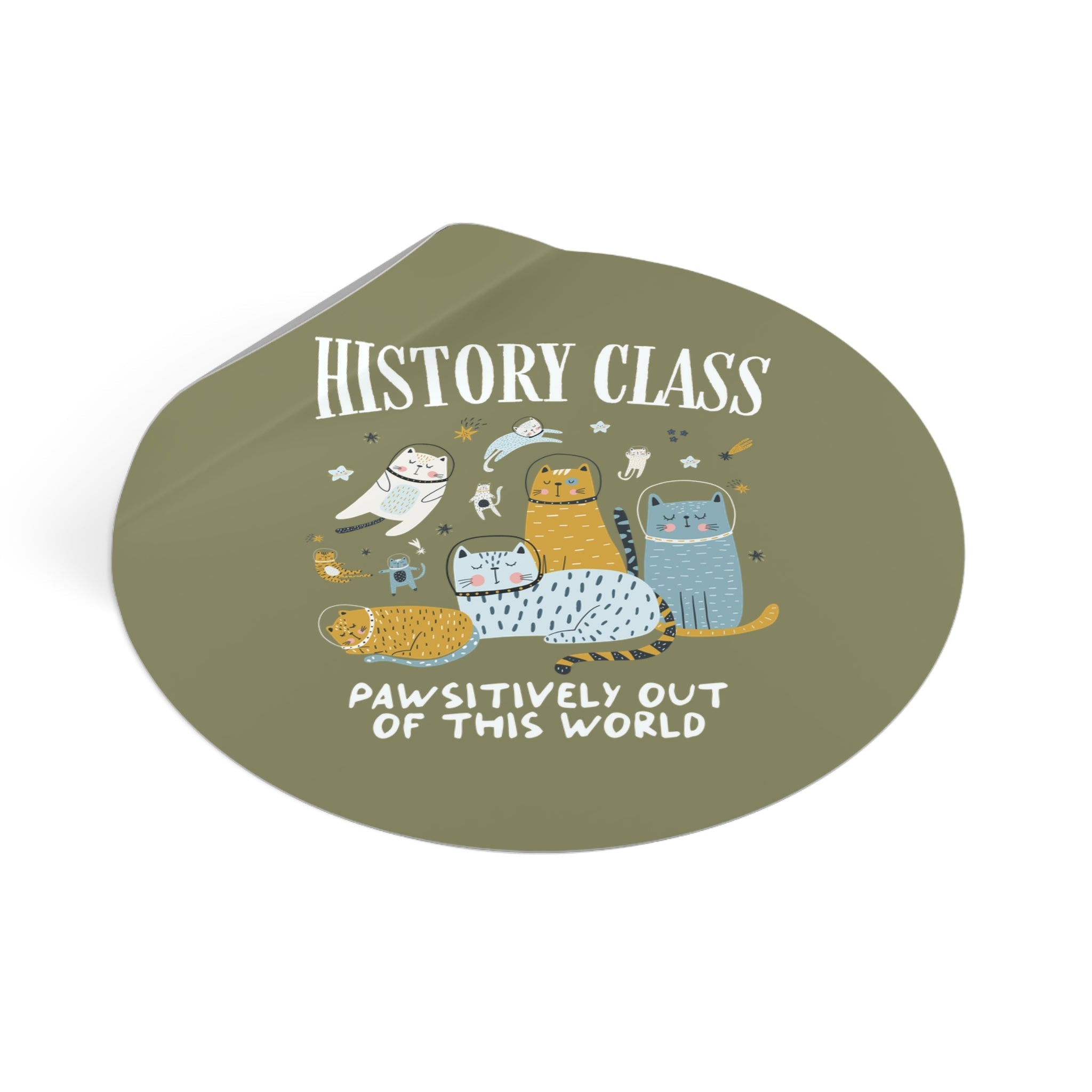History Teacher Space Cat Sticker with Astronaut Kittens and Stars: Pawsitively Out of This World Teacher Team Sticker for Cat Lover - Opal and June