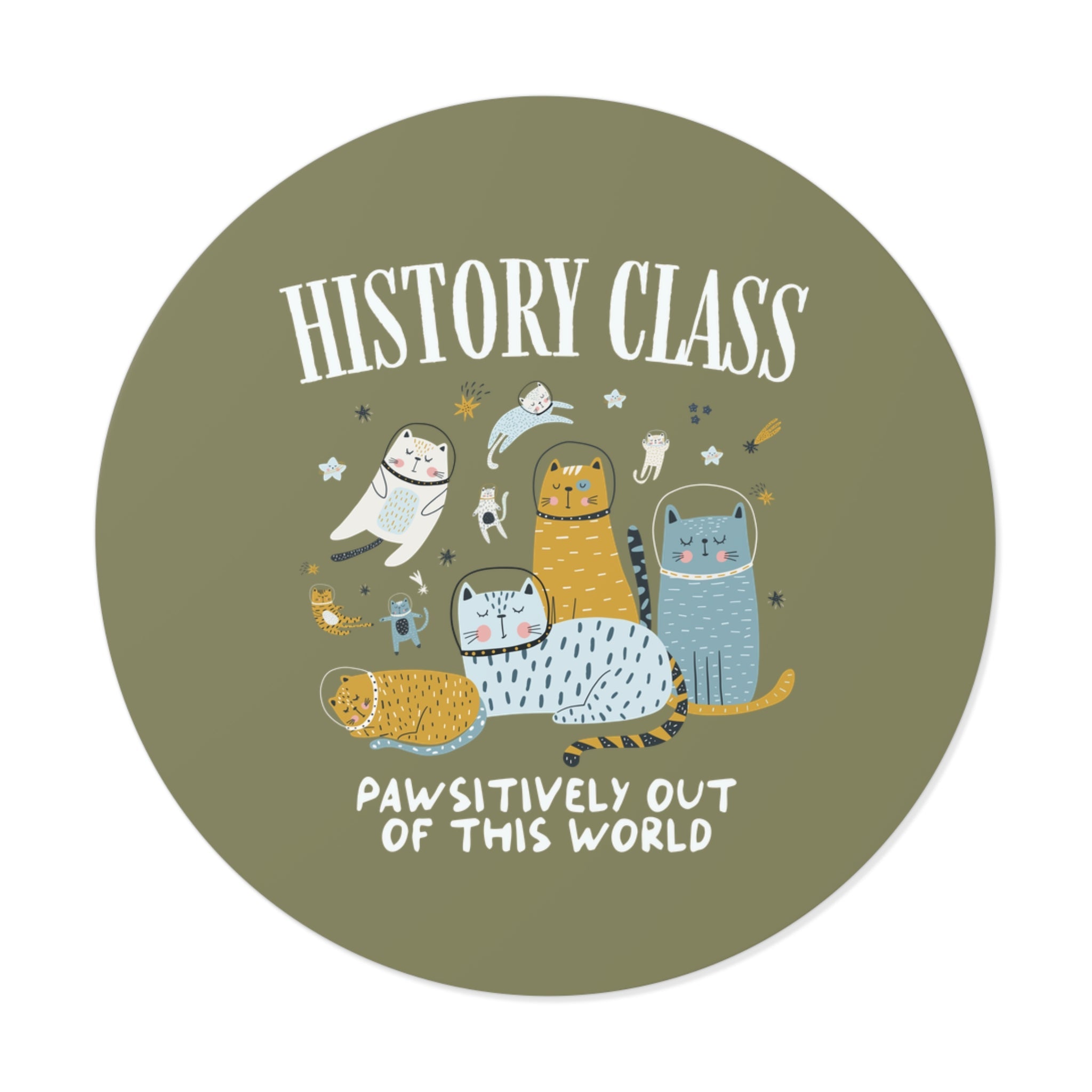 History Teacher Space Cat Sticker with Astronaut Kittens and Stars: Pawsitively Out of This World Teacher Team Sticker for Cat Lover - Opal and June