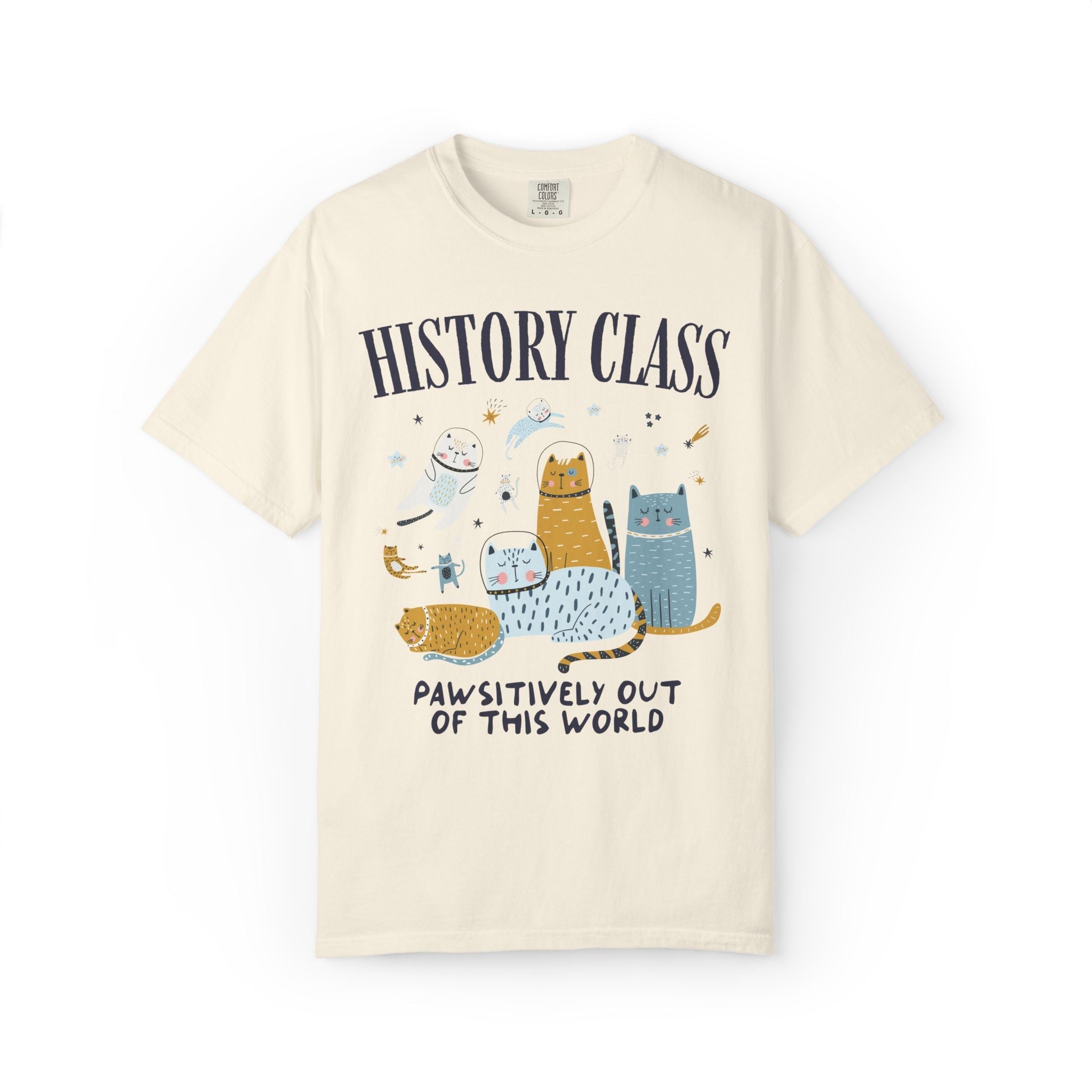 History Teacher Space Cat Tee Shirt with Astronaut Kittens and Stars: Pawsitively Out of This World Teacher Team T-Shirt for Cat Lover - Opal and June