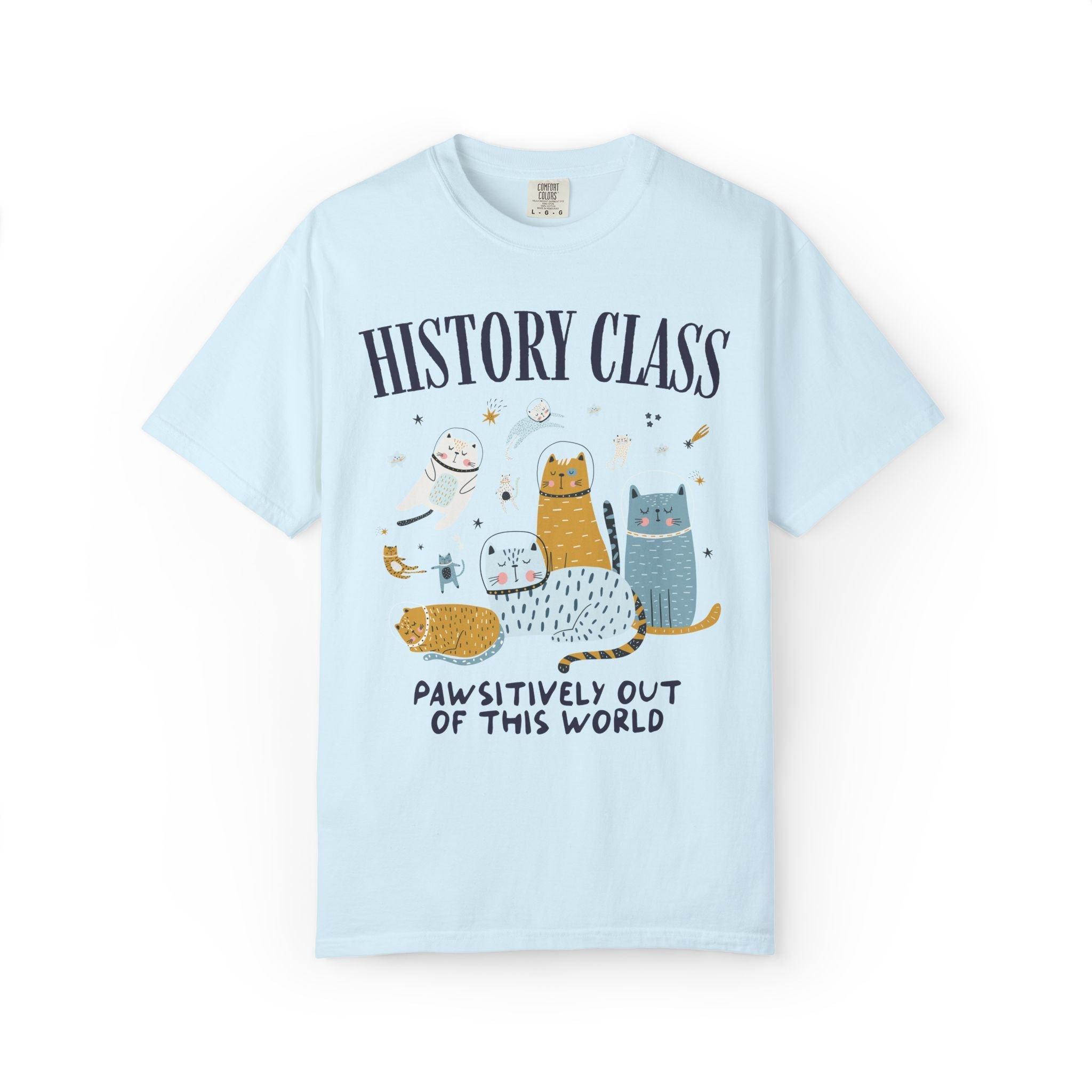 History Teacher Space Cat Tee Shirt with Astronaut Kittens and Stars: Pawsitively Out of This World Teacher Team T-Shirt for Cat Lover - Opal and June