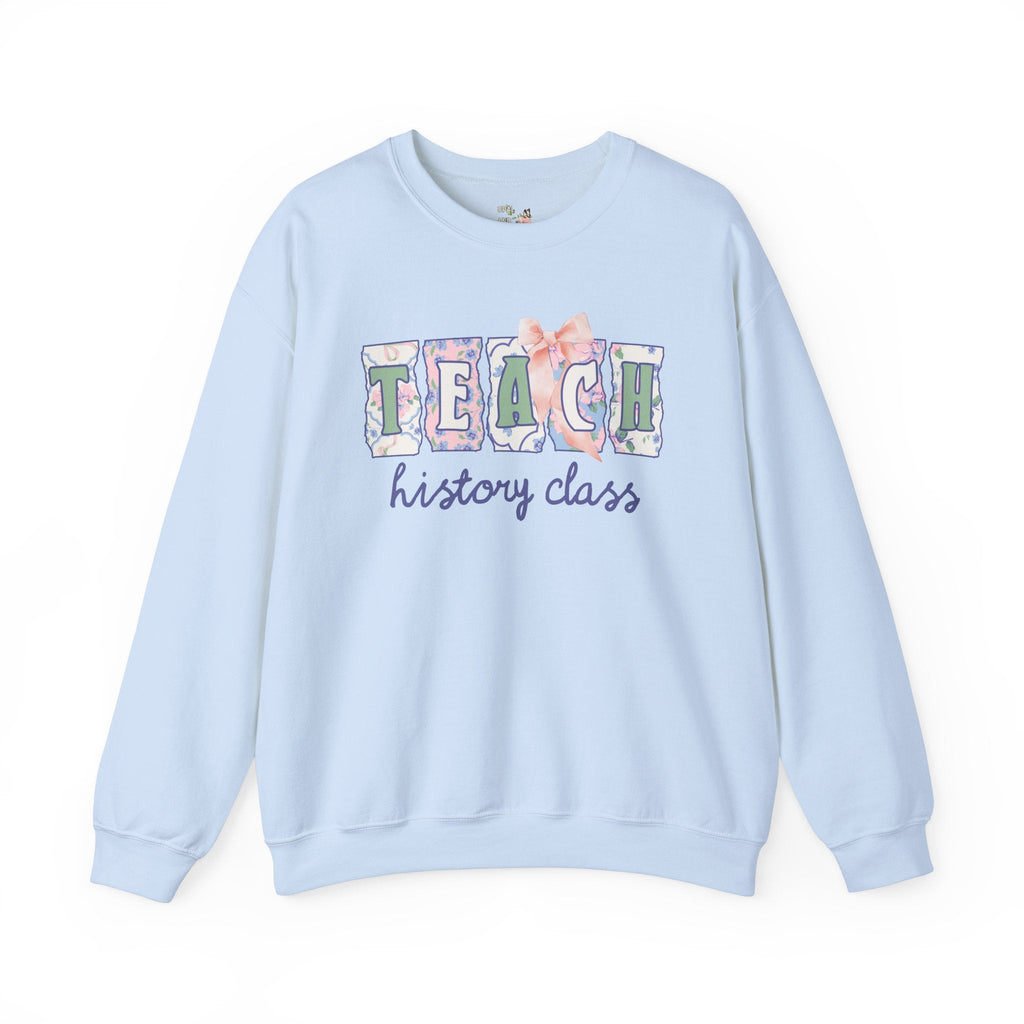 History Teacher Sweatshirt with Flowers and Cute Cottagecore Bow: Teach History Class, Matching Crewnecks for Middle School History Teachers - Opal and June