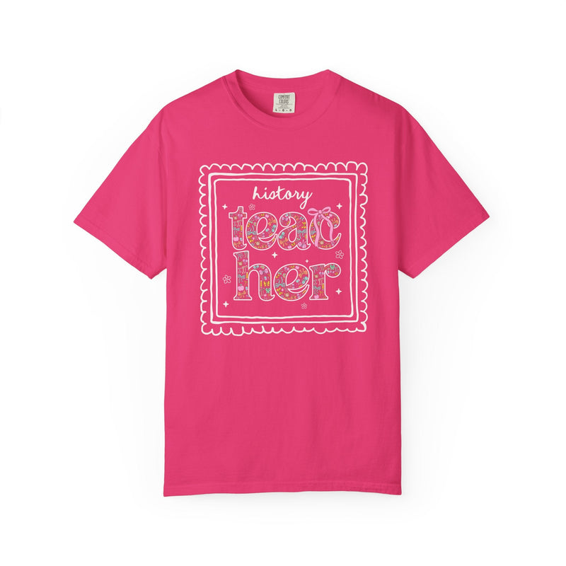 History Teacher Tee Shirt for Back to School, Cute Floral Matching History Department T-Shirt with Bow, Cute Nineties Aesthetic Doodles - Opal and June