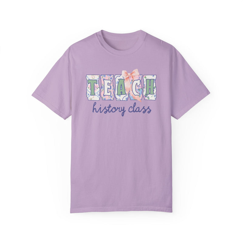 History Teacher Tee Shirt with Flowers and Cute Cottagecore Bow: Teach History Class, Matching Tee Shirts for Middle School History Teachers - Opal and June