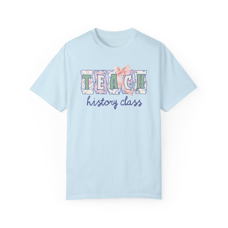 History Teacher Tee Shirt with Flowers and Cute Cottagecore Bow: Teach History Class, Matching Tee Shirts for Middle School History Teachers - Opal and June