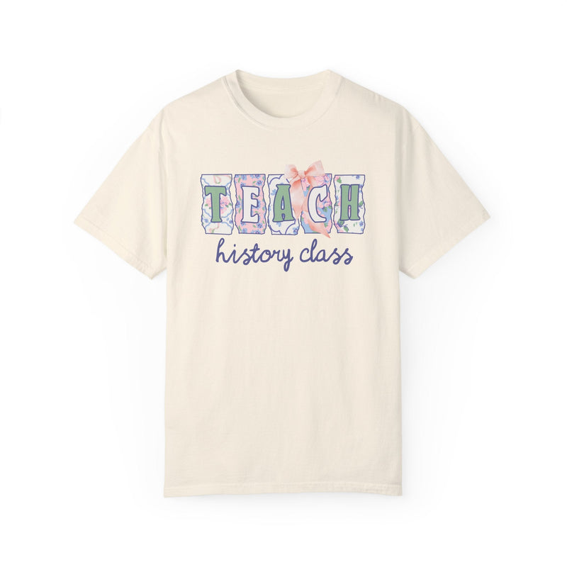 History Teacher Tee Shirt with Flowers and Cute Cottagecore Bow: Teach History Class, Matching Tee Shirts for Middle School History Teachers - Opal and June
