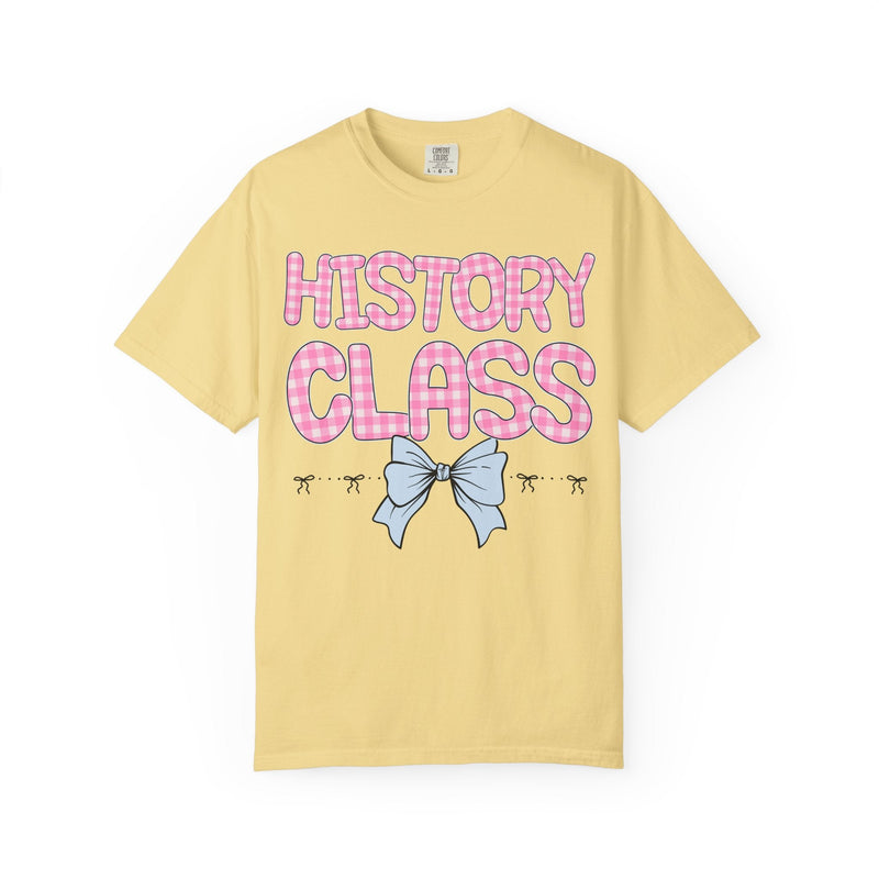 History Teacher Tee Shirt with Pink Gingham Letters, First Day of School, Back to School Matching Teacher Tee with Bow, Soft Girl Style - Opal and June