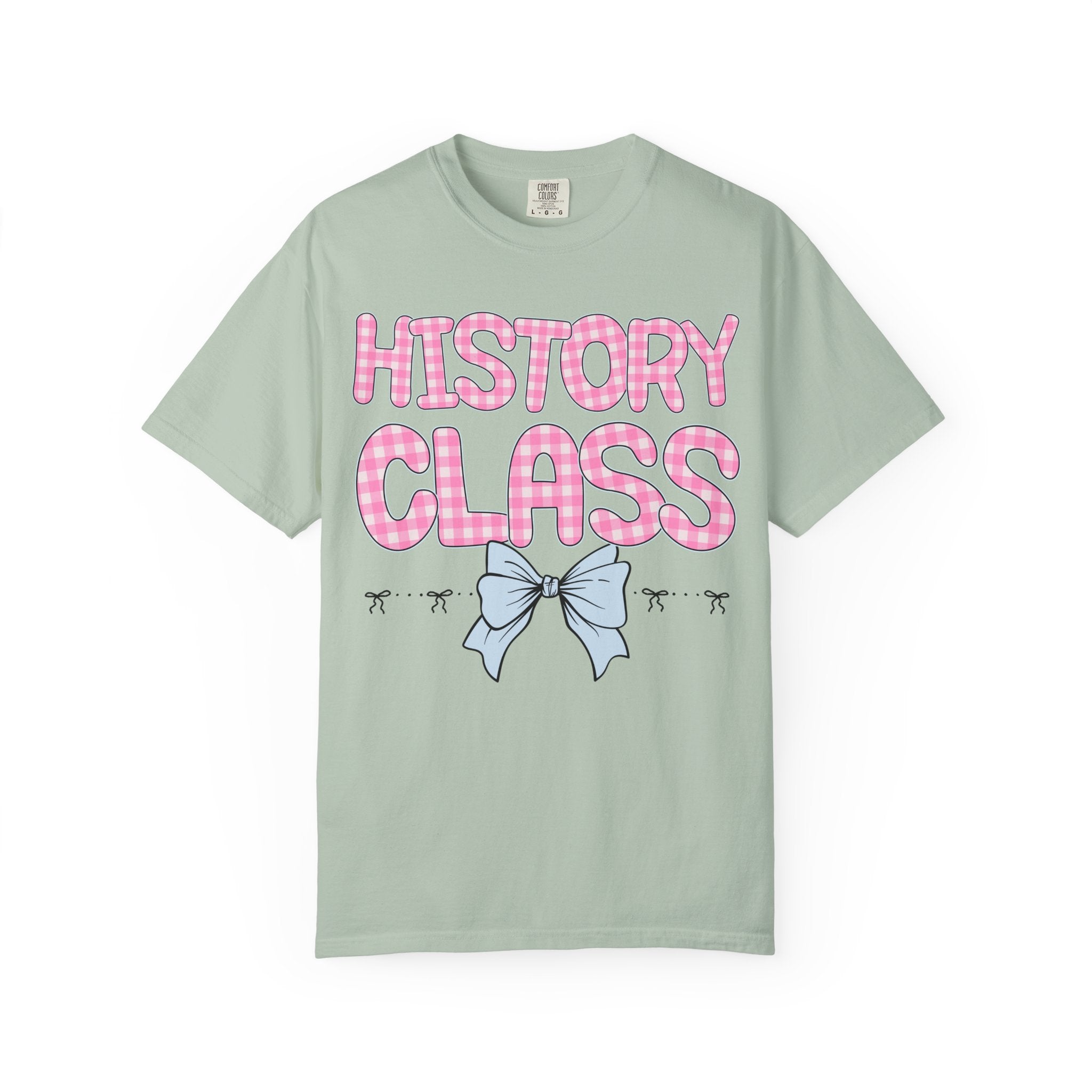 History Teacher Tee Shirt with Pink Gingham Letters, First Day of School, Back to School Matching Teacher Tee with Bow, Soft Girl Style - Opal and June