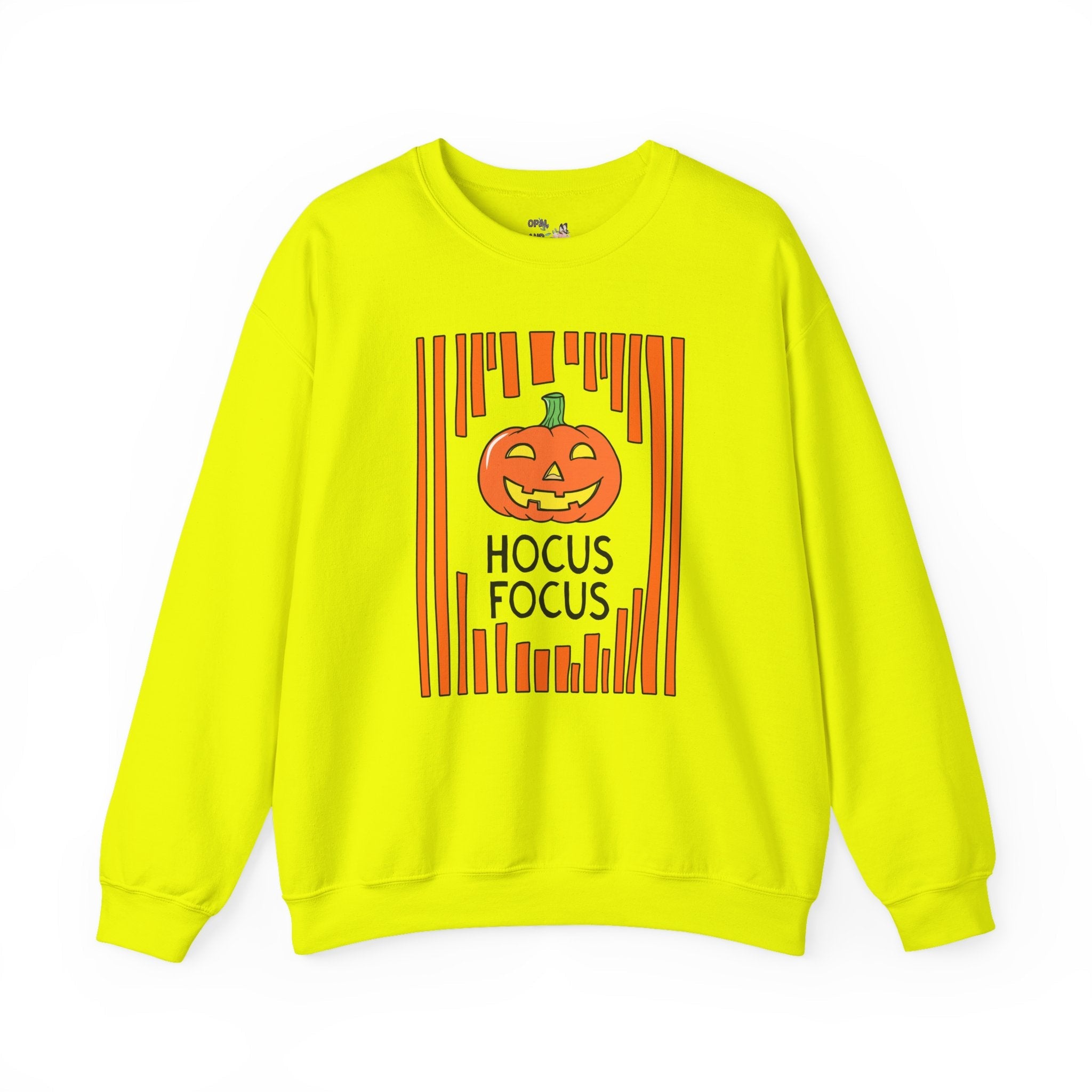 Hocus Focus Halloween Teacher Sweatshirt for October or Fall, Cute Grandmacore Spooky Season Matching Teacher Shirt with Stripes and Pumpkin - Opal and June