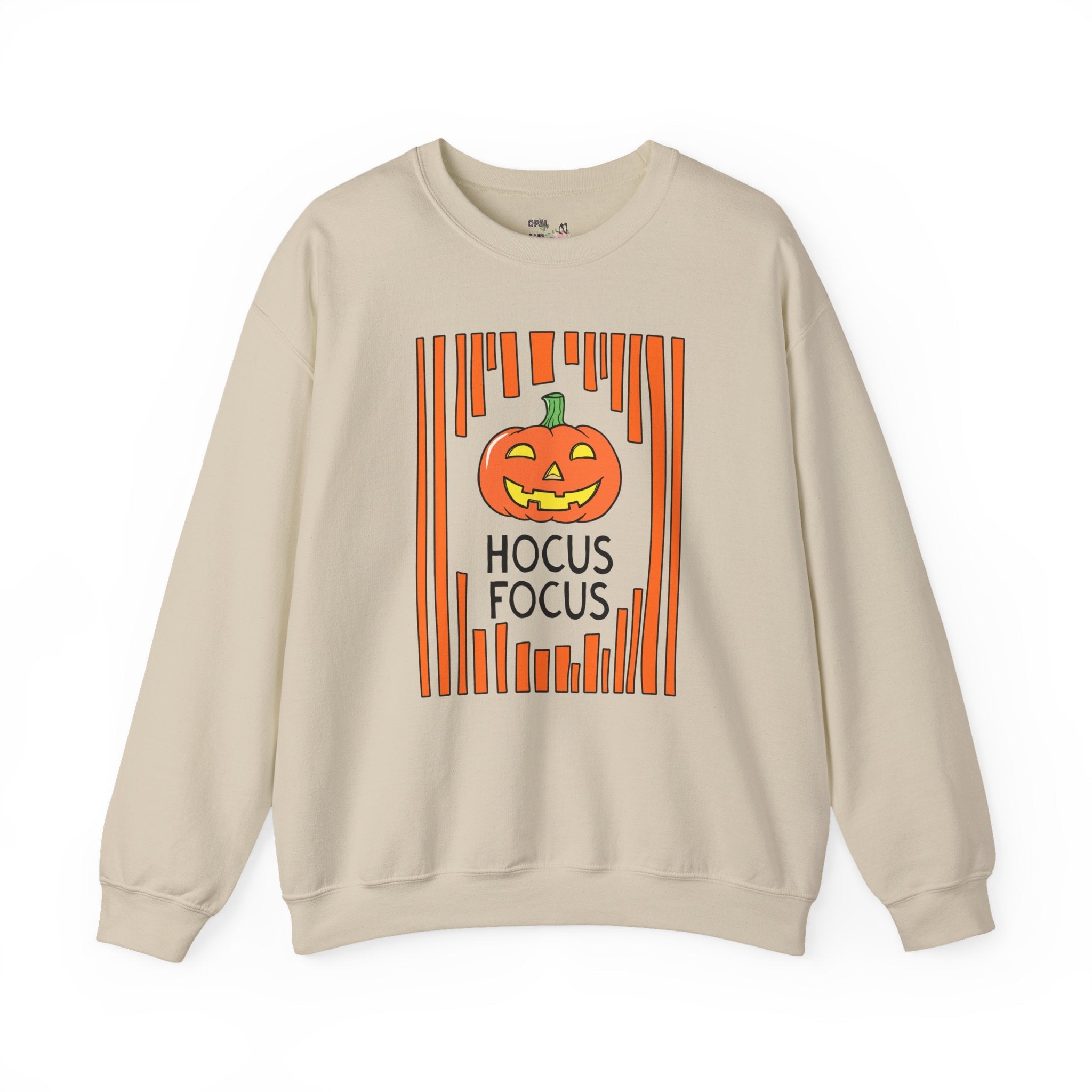 Hocus Focus Halloween Teacher Sweatshirt for October or Fall, Cute Grandmacore Spooky Season Matching Teacher Shirt with Stripes and Pumpkin - Opal and June