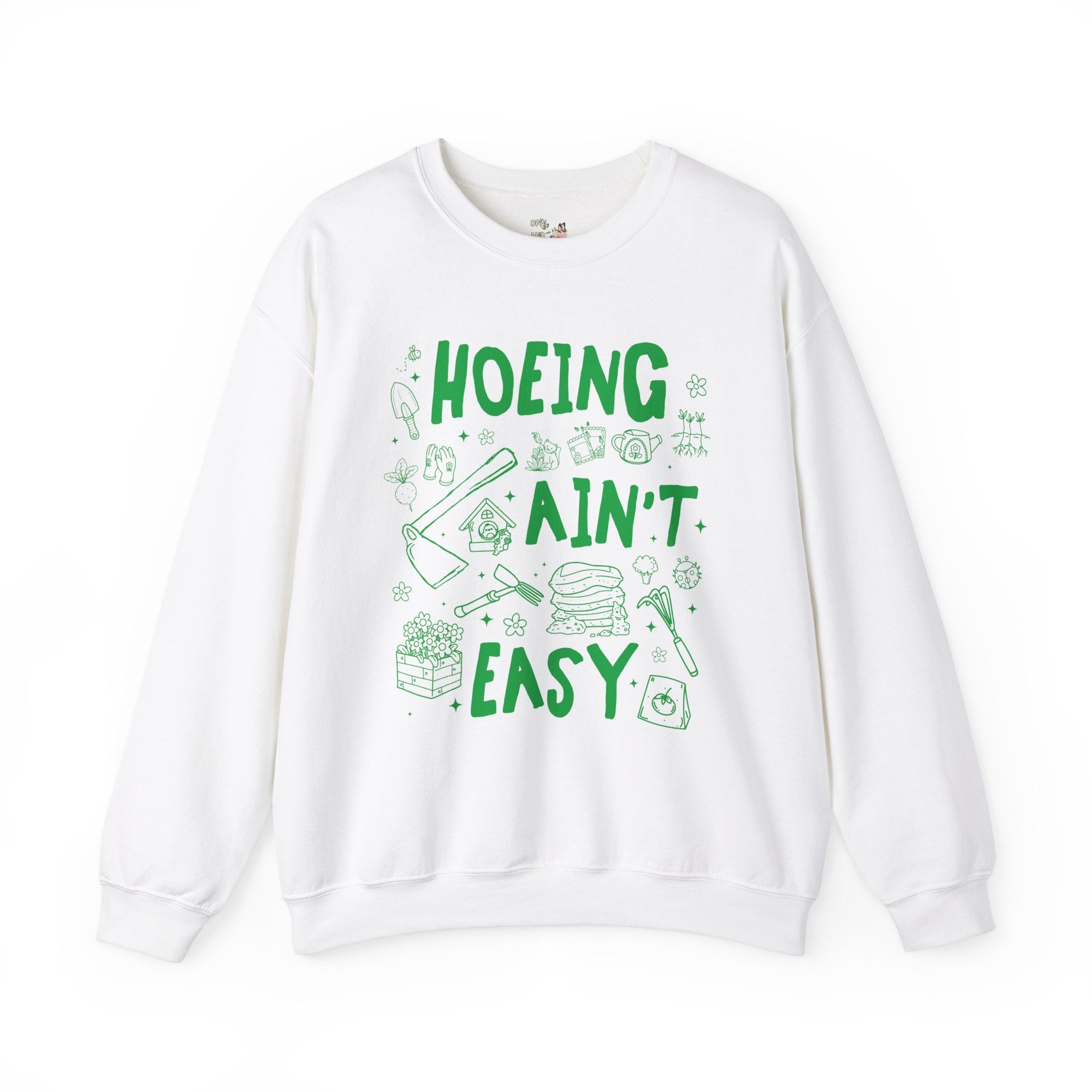 Hoeing Ain't Easy: Funny Gardening Sweatshirt for Mom Who Loves Gardening, Cute Garden Lover Shirt with Stars, Boho Y2K 90s Doodle Flowers - Opal and June