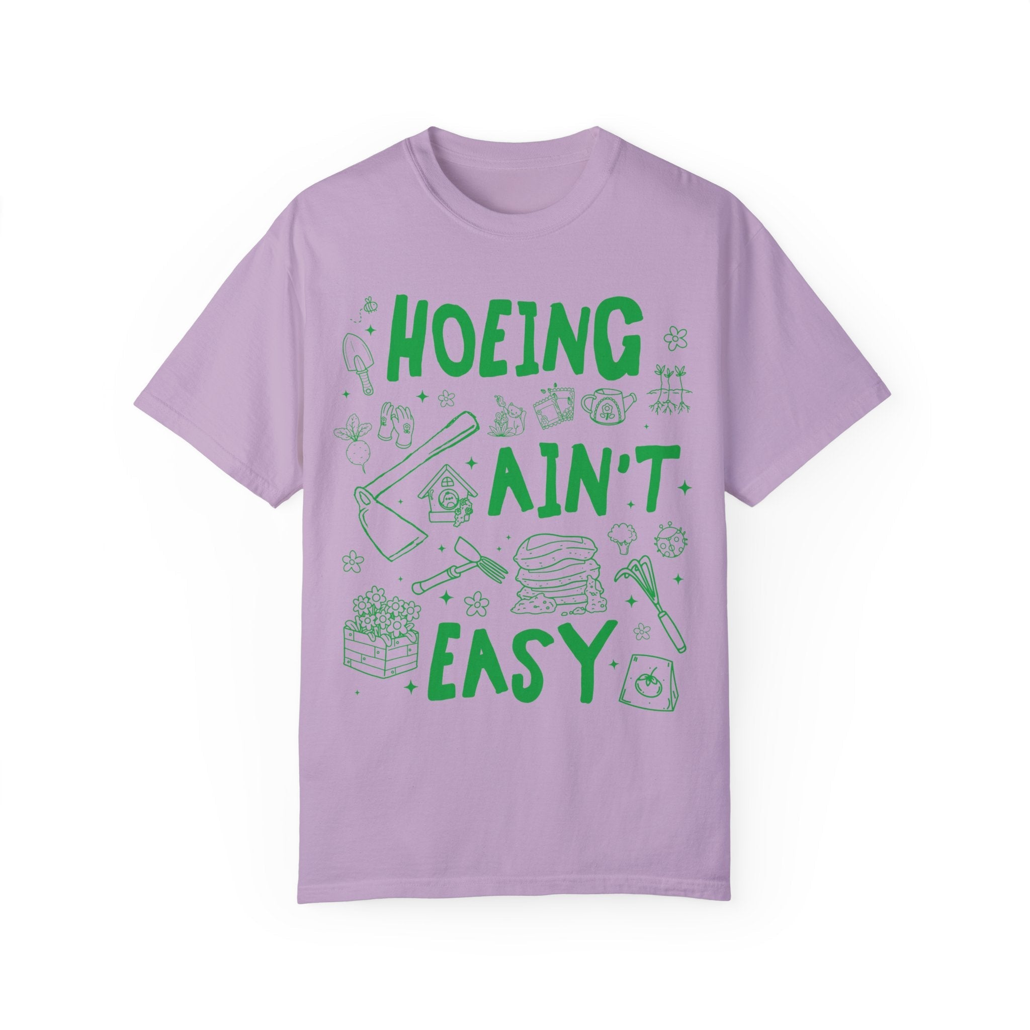 Hoeing Ain't Easy: Funny Gardening Tee Shirt for Mom Who Loves Gardening, Cute Garden Lover T-Shirt with Stars, Boho Y2K 90s Doodle Flowers - Opal and June