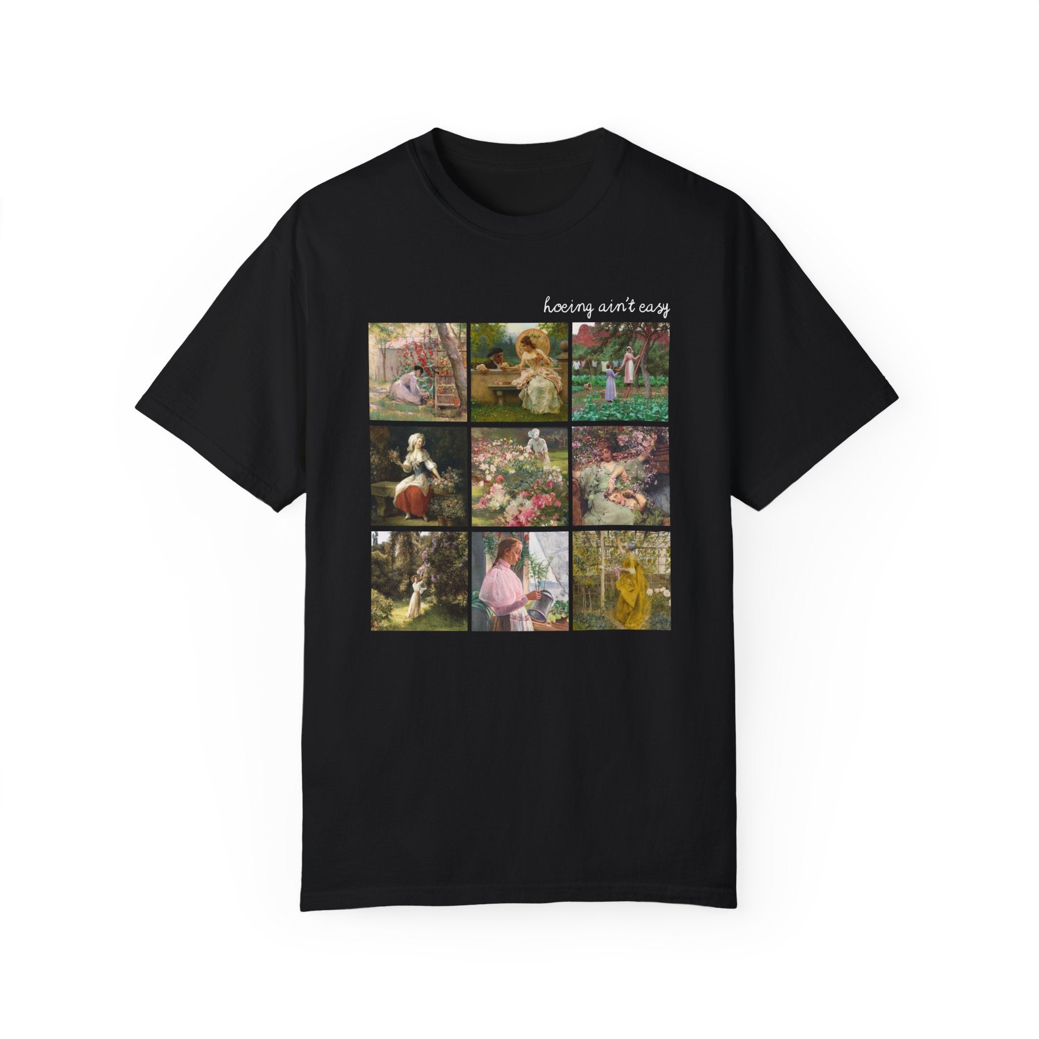 Hoeing Ain't Easy T-Shirt for Flower Farmer or Mom Who Loves Gardening, Cute Garden Lover Botanical Shirt with Famous Paintings, Art History - Opal and June