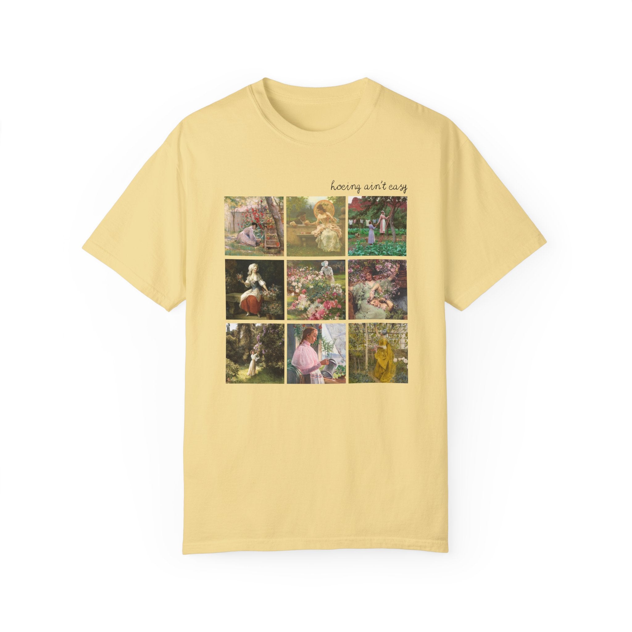 Hoeing Ain't Easy T-Shirt for Flower Farmer or Mom Who Loves Gardening, Cute Garden Lover Botanical Shirt with Famous Paintings, Art History - Opal and June