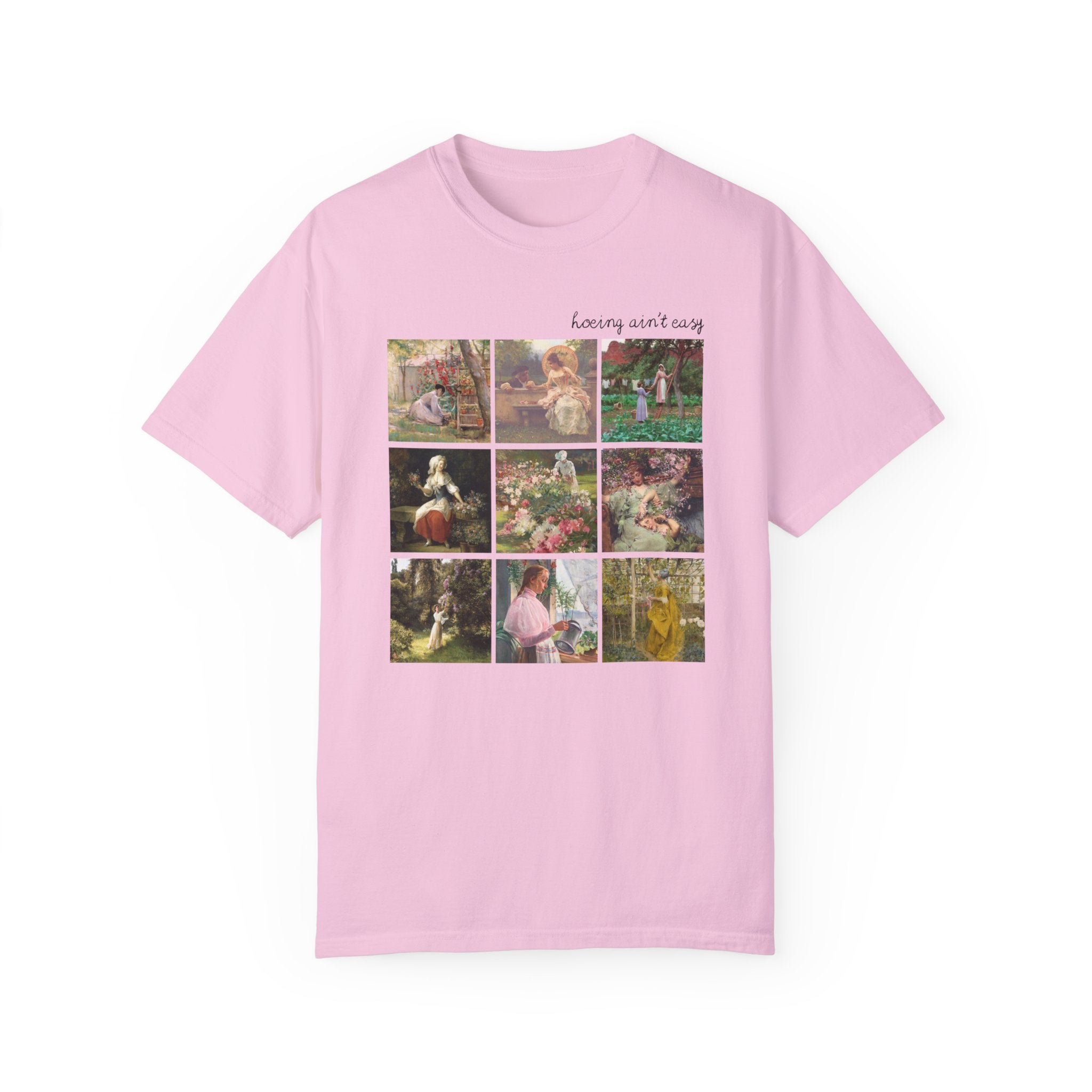 Hoeing Ain't Easy T-Shirt for Flower Farmer or Mom Who Loves Gardening, Cute Garden Lover Botanical Shirt with Famous Paintings, Art History - Opal and June