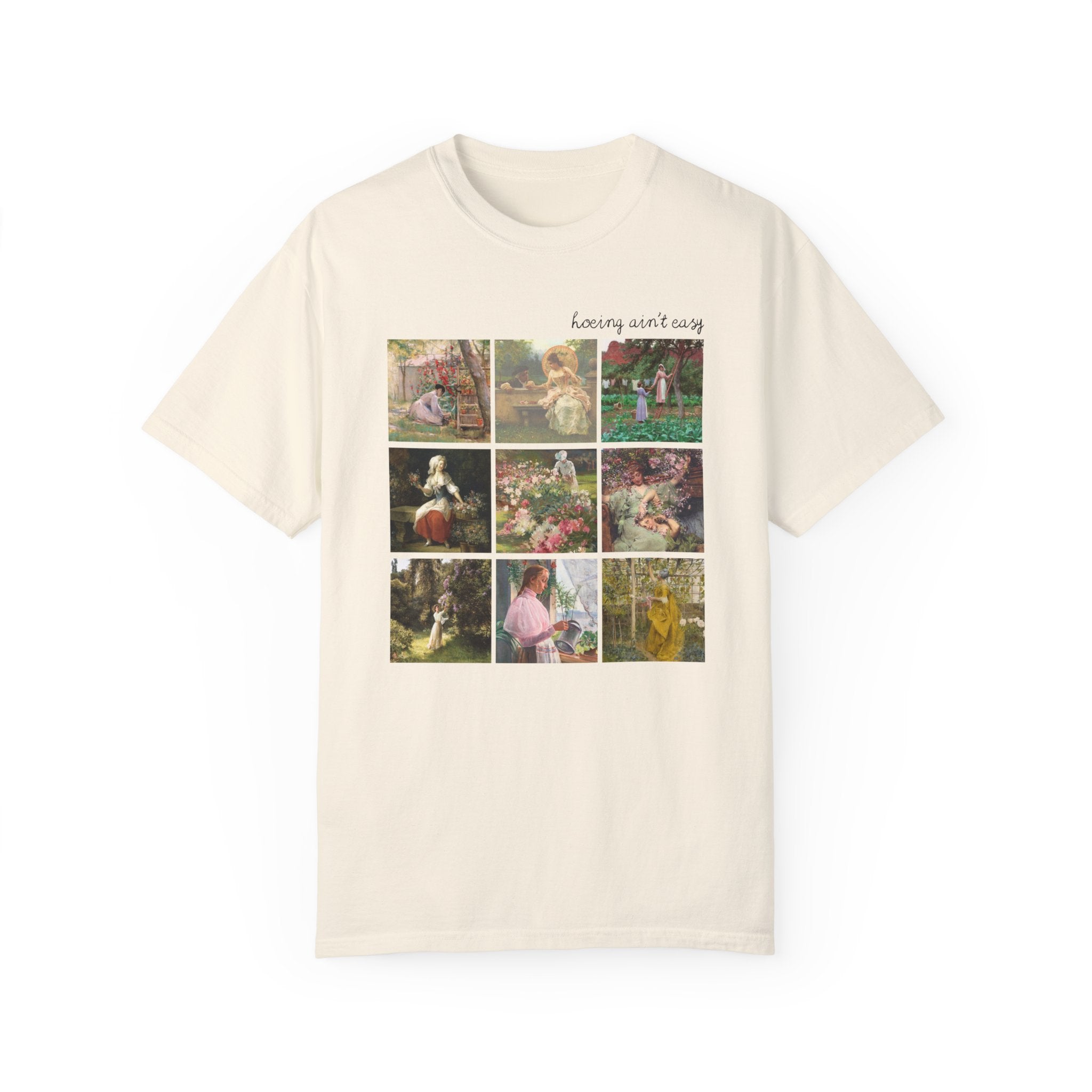Hoeing Ain't Easy T-Shirt for Flower Farmer or Mom Who Loves Gardening, Cute Garden Lover Botanical Shirt with Famous Paintings, Art History - Opal and June