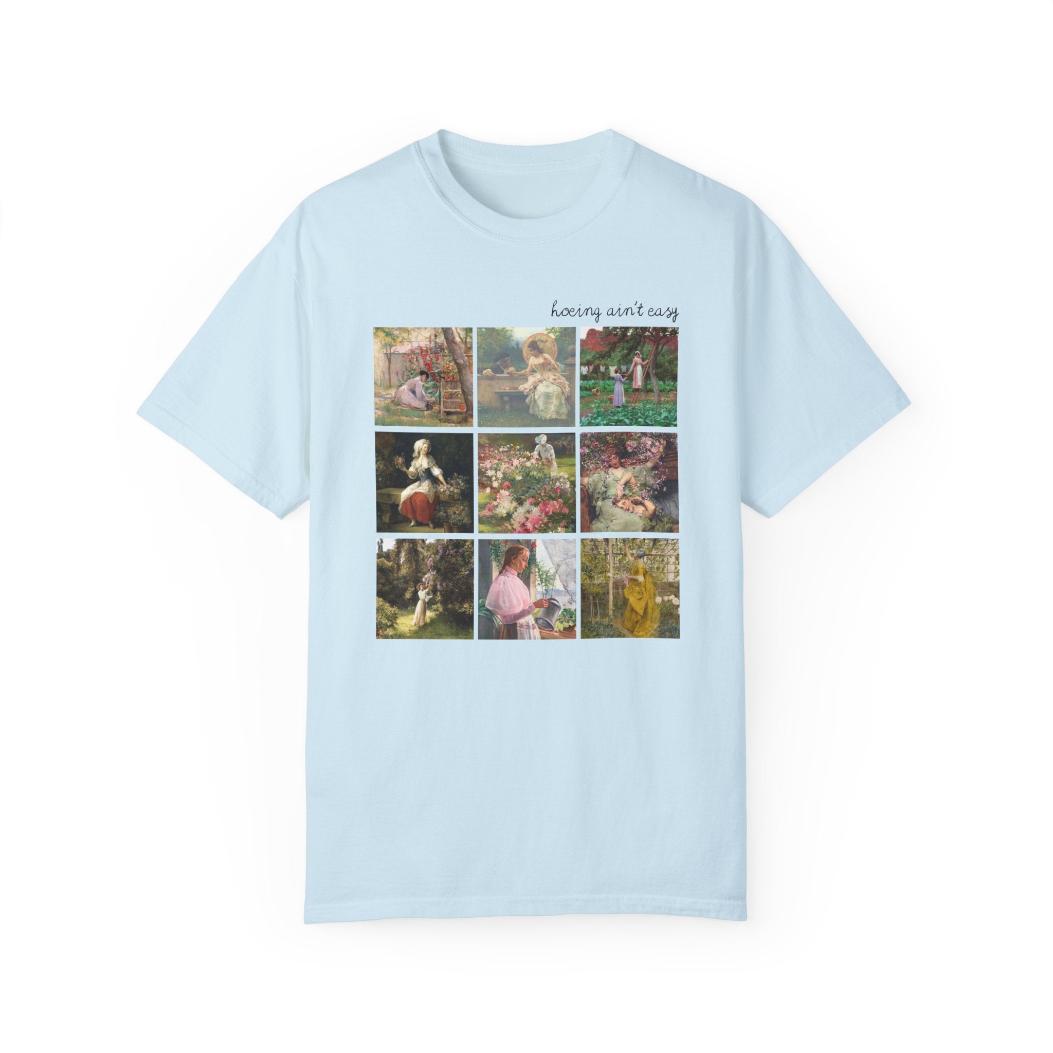 Hoeing Ain't Easy T-Shirt for Flower Farmer or Mom Who Loves Gardening, Cute Garden Lover Botanical Shirt with Famous Paintings, Art History - Opal and June