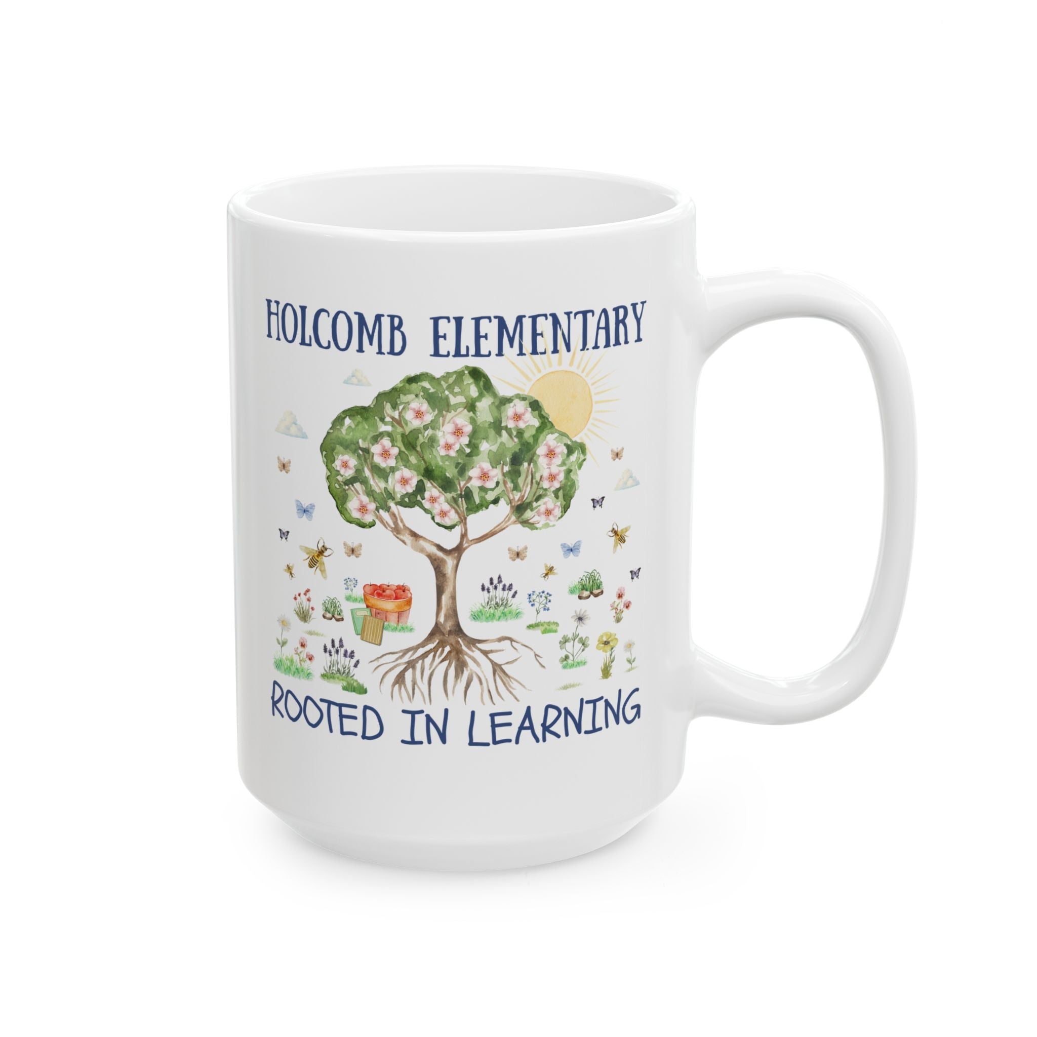 Holcomb Elementary School 15 Oz Coffee Mug: Rooted in Learning | FPS + Opal and June Coffee Mug, Fayetteville Public Schools - Opal and June