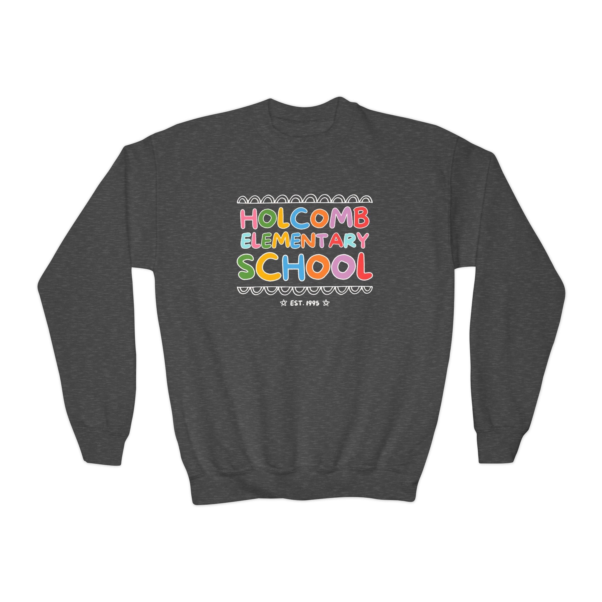 Holcomb Elementary School Kids Sweatshirt: Rainbow Letters | FPS + Opal and June Sweatshirt, Fayetteville Public Schools - Opal and June