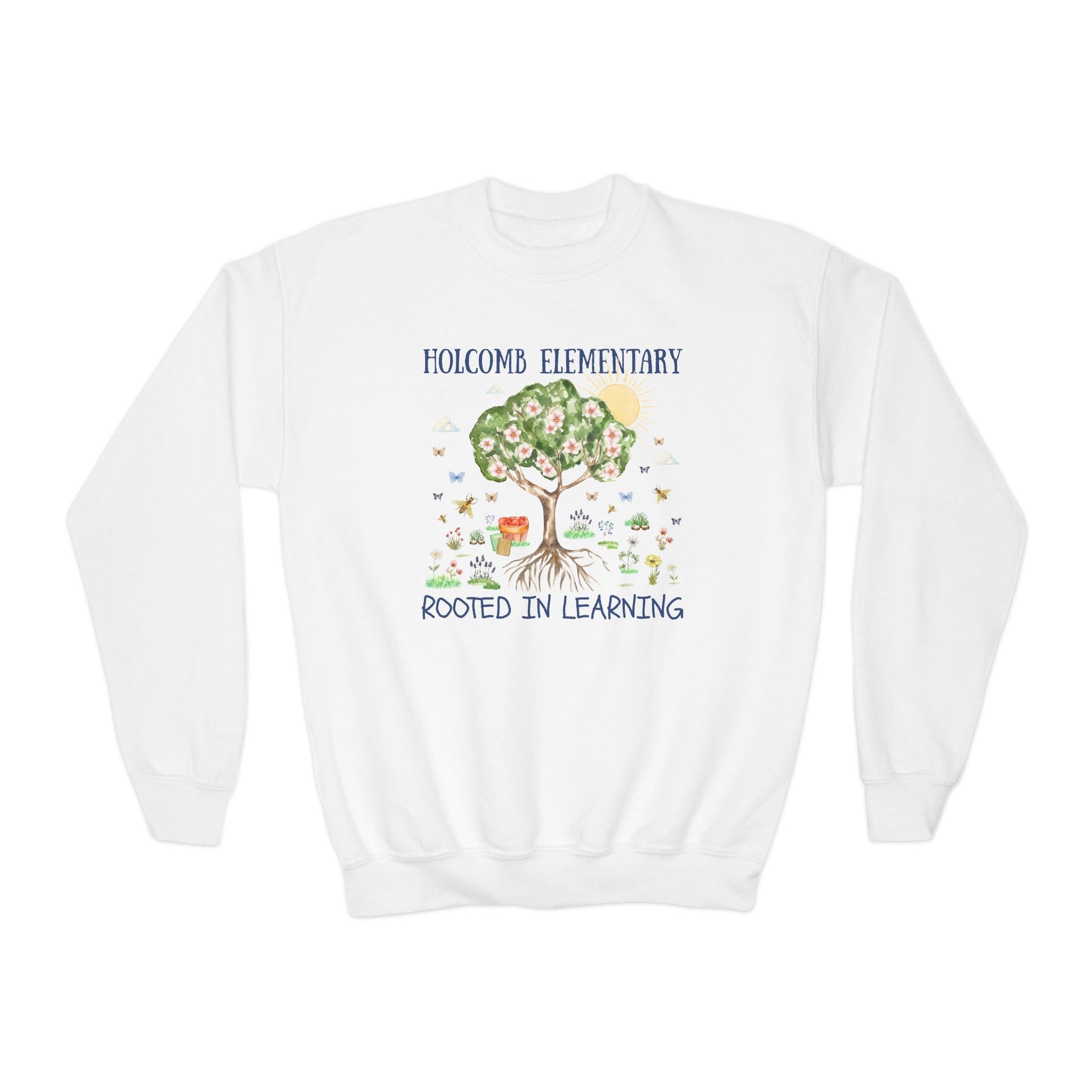 Holcomb Elementary School Kids Sweatshirt: Rooted in Learning | FPS + Opal and June Kids Sweatshirt, Fayetteville Public Schools - Opal and June