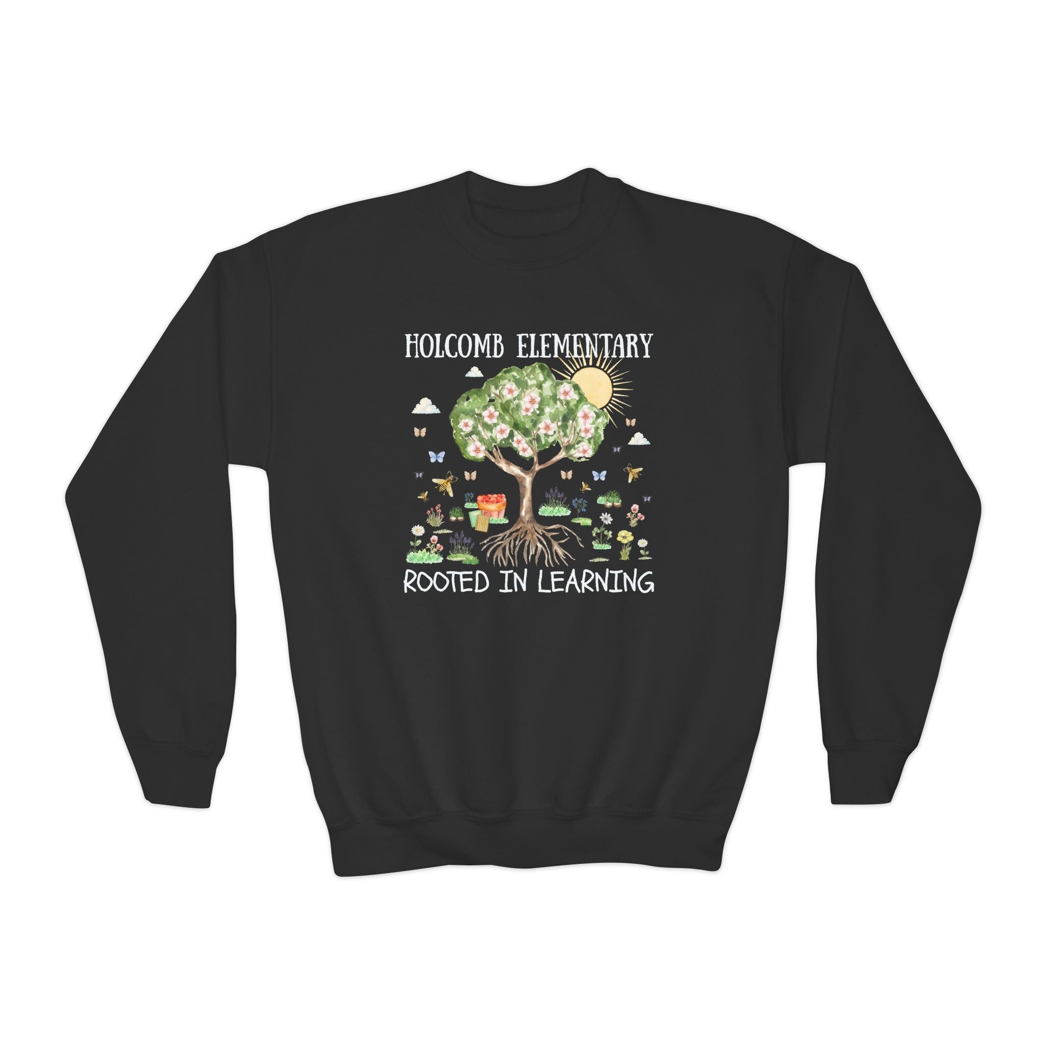 Holcomb Elementary School Kids Sweatshirt: Rooted in Learning | FPS + Opal and June Kids Sweatshirt, Fayetteville Public Schools - Opal and June