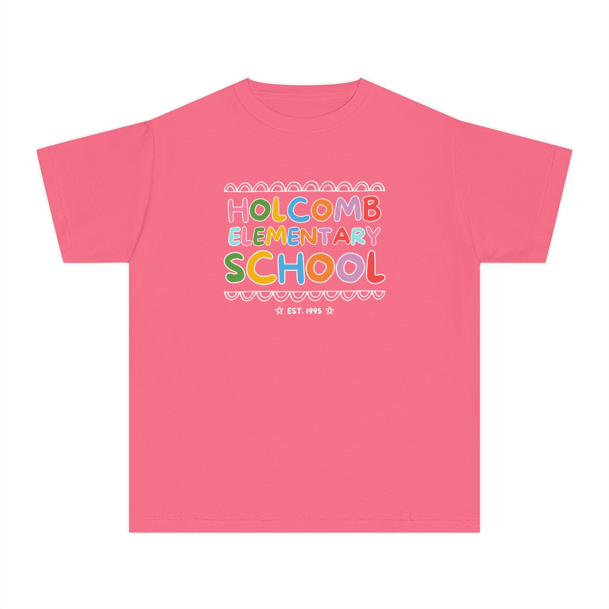 Holcomb Elementary School Kids Tee Shirt: Rainbow Letters | FPS + Opal and June T-Shirt, Fayetteville Public Schools - Opal and June