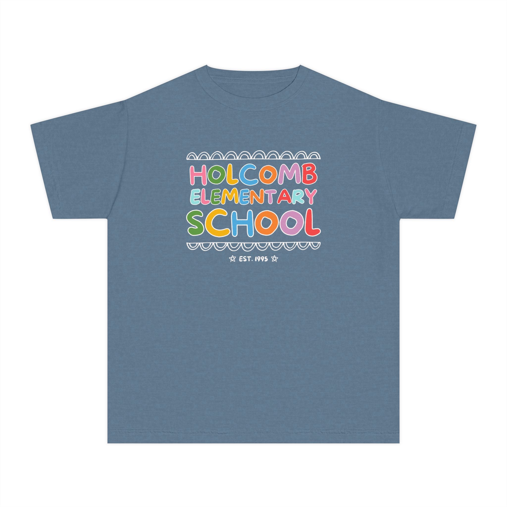Holcomb Elementary School Kids Tee Shirt: Rainbow Letters | FPS + Opal and June T-Shirt, Fayetteville Public Schools - Opal and June