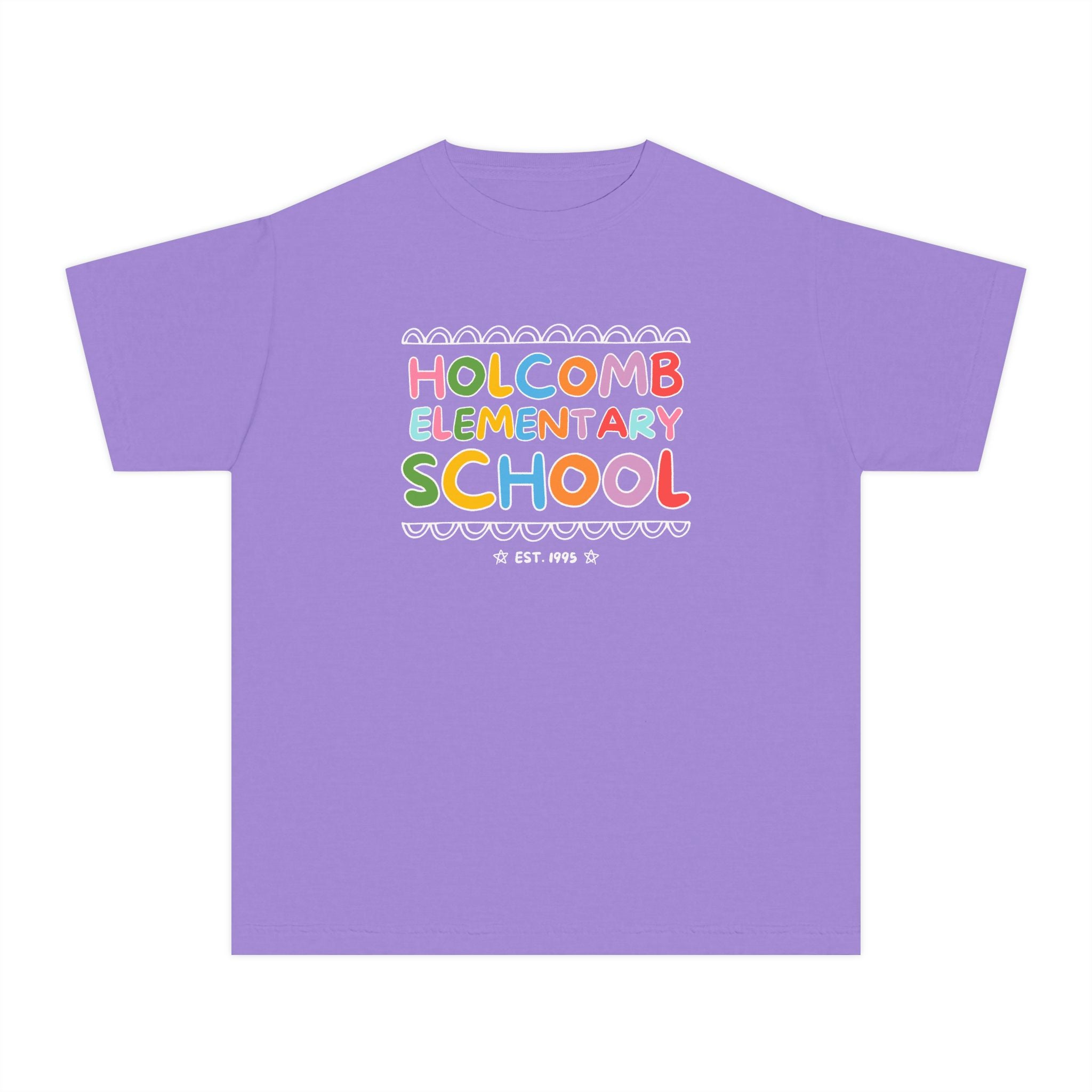 Holcomb Elementary School Kids Tee Shirt: Rainbow Letters | FPS + Opal and June T-Shirt, Fayetteville Public Schools - Opal and June