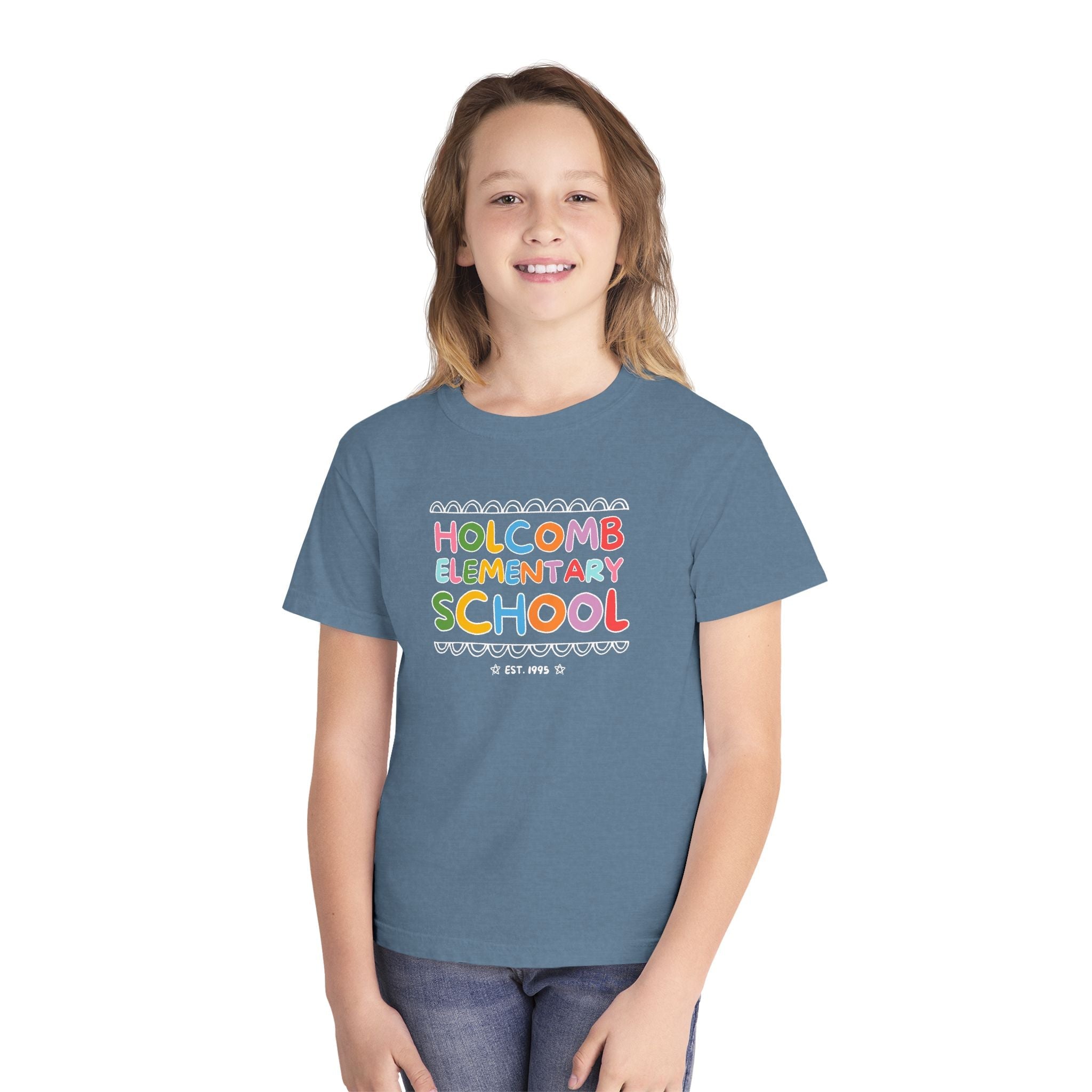 Holcomb Elementary School Kids Tee Shirt: Rainbow Letters | FPS + Opal and June T-Shirt, Fayetteville Public Schools - Opal and June